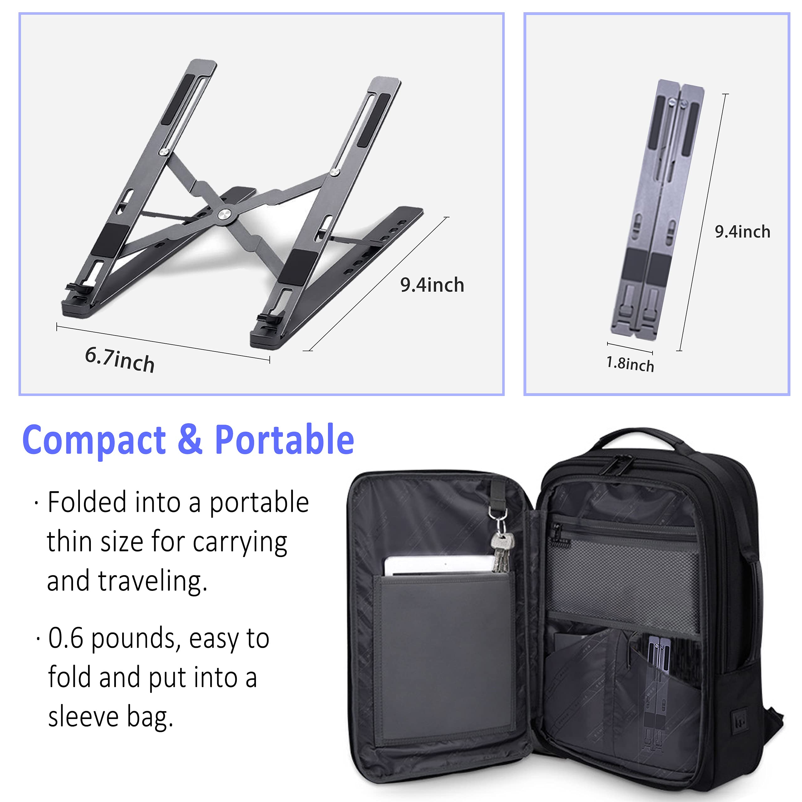 Yomigoo Portable Laptop Stand for Desk, Laptop Accessories Adjustable Ventilated Ergonomic Aluminum Laptop Holder Riser, Compatible with 10-15.6” Laptops,Tablets,Graphic Tablets(Space Grey)