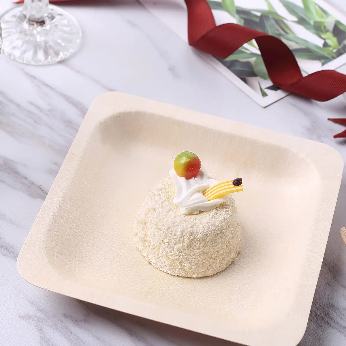 Efavormart 25 Pcs - Eco-friendly Birchwood 6&#34; Square Elegant Sturdy PLATES Biodegradable, Compostable And Chemical Free