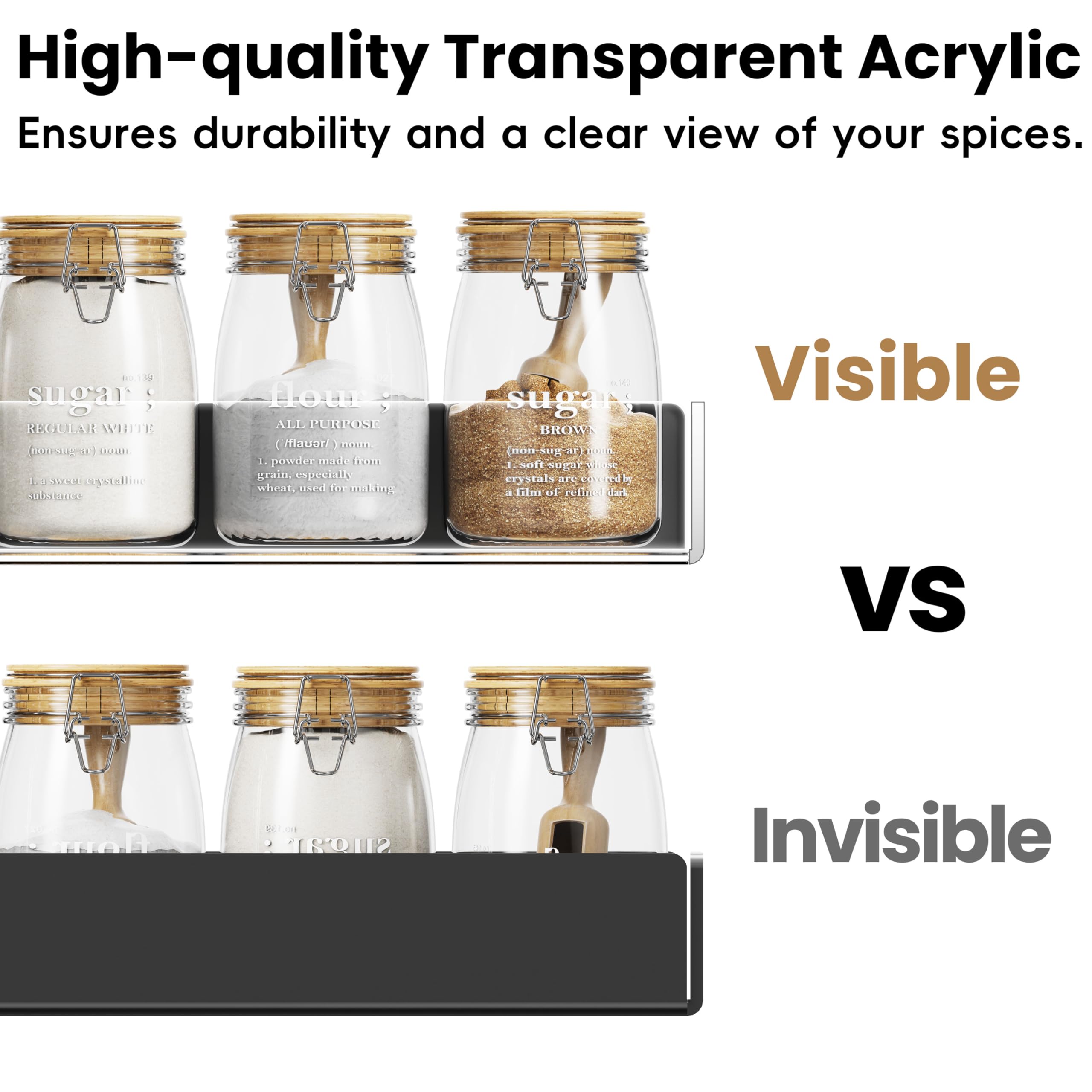 Paquete de 4 estantes acrílicos para especias para refrigerador y horno, organizadores magnéticos para nevera y almacenamiento, transparente