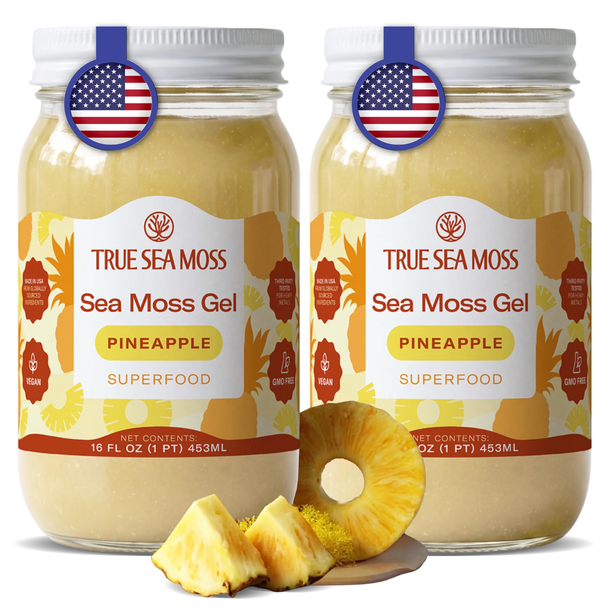 TrueSeaMoss Sea Moss Gel – Wildcrafted Seamoss, Fruits & Jarred Vegetables – Pineapple, Pack of 2 (Labels may Vary)