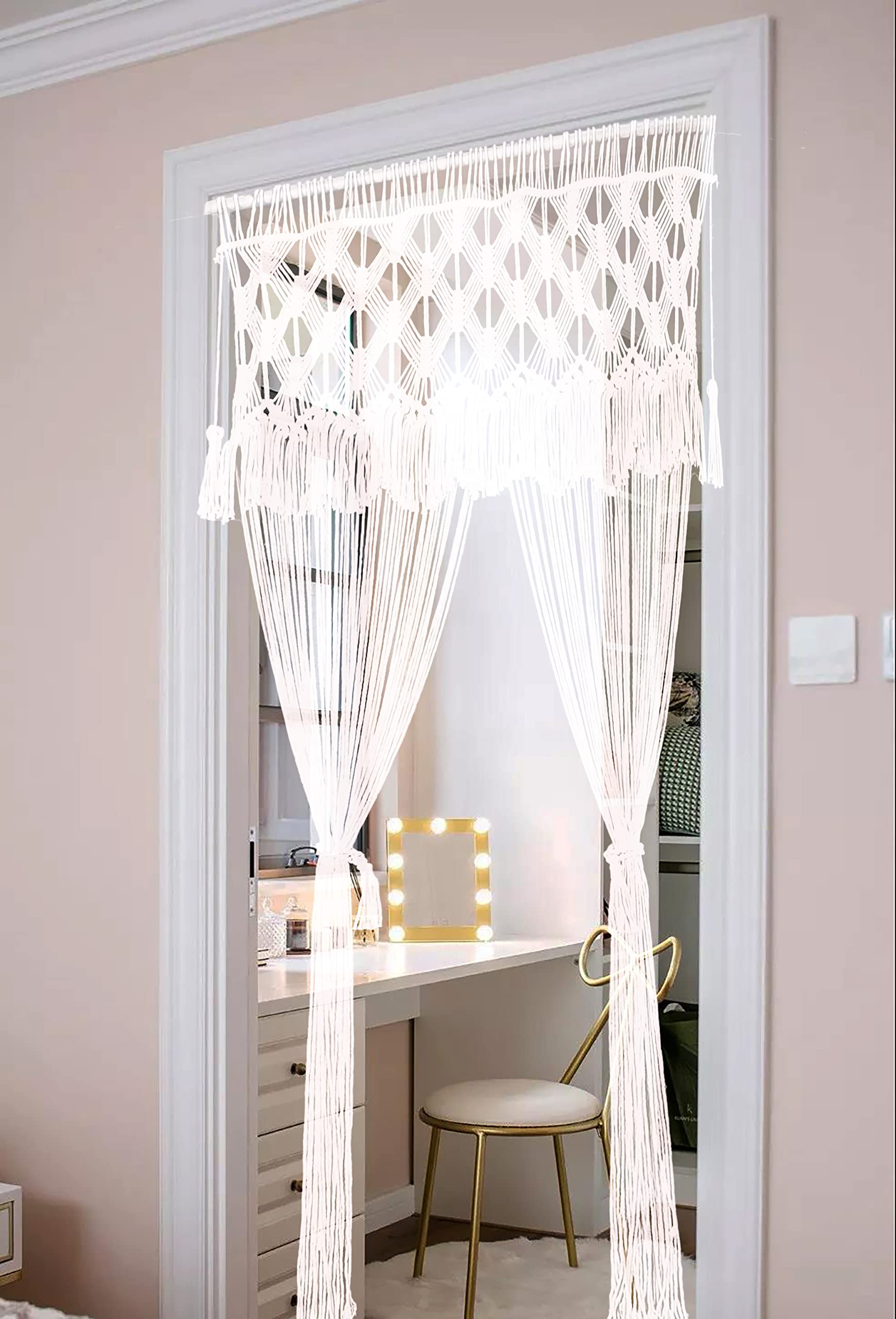 Cortina de macramé para ventana de puerta, grande, bohemia, para colgar en la pared, decoración bohemia hecha a mano, telón de fondo de boda, arco y divisor de habitación para dormitorio, sala 6