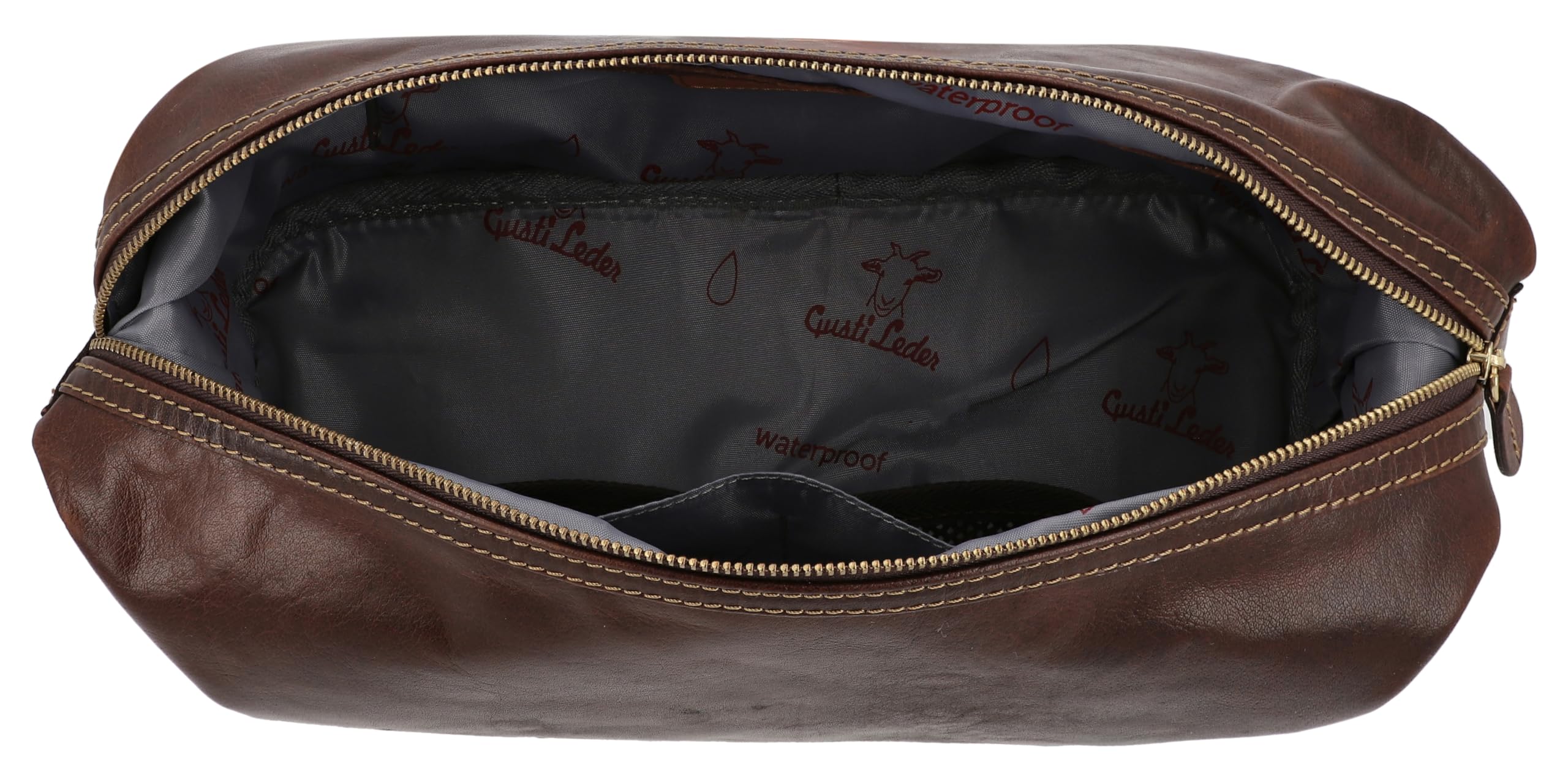 Gusti Waschtasche Leder - Anika Kulturtasche Kulturbeutel Kosmetiktasche Ledertasche groß für Damen Herren Braun Leder