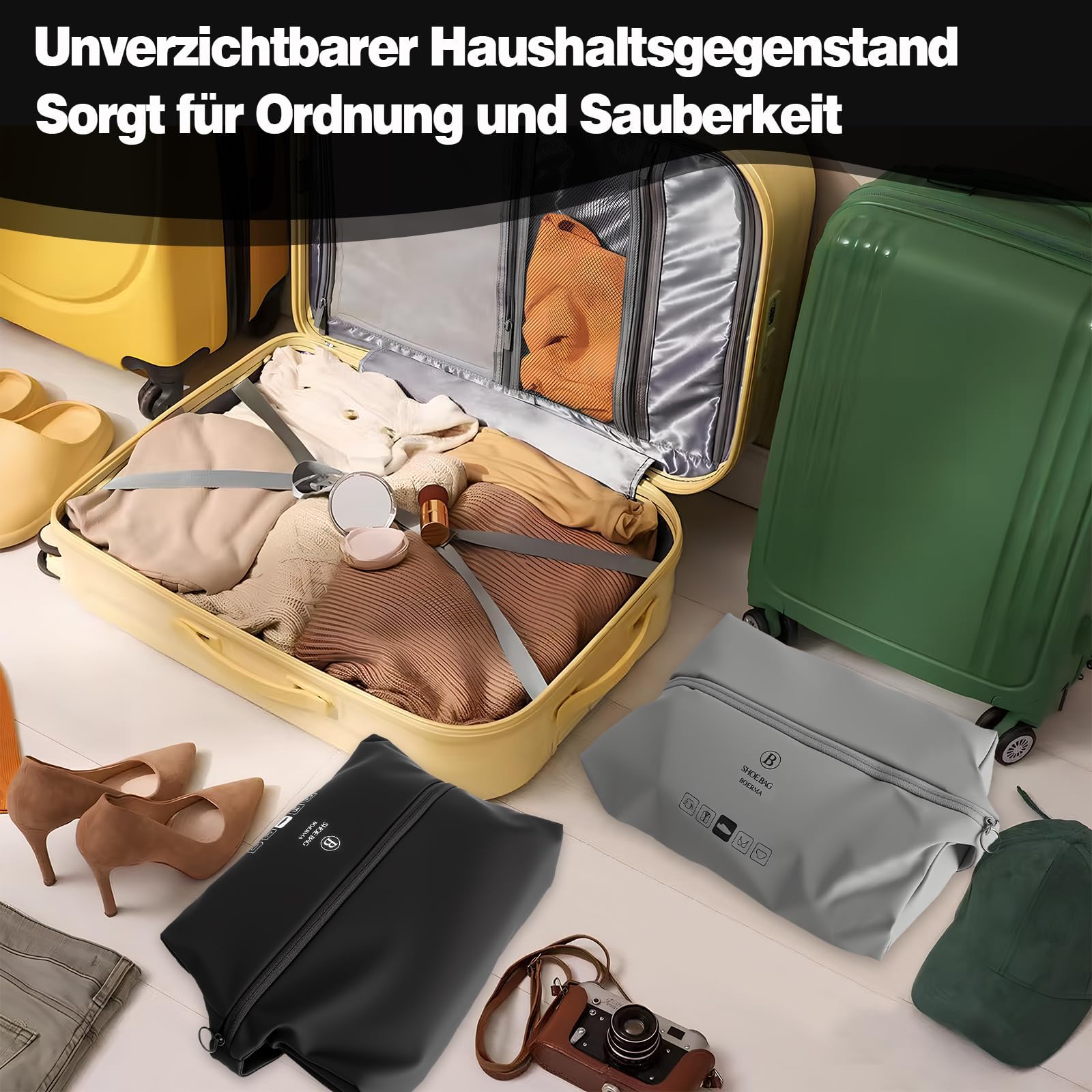 2 sacchetti per scarpe da viaggio, borsa per scarpe da viaggio, organizer per scarpe, impermeabile, in TPU, grande capacità, pieghevole, per valigie, fitness, scarpe da viaggio (nero, grigio)