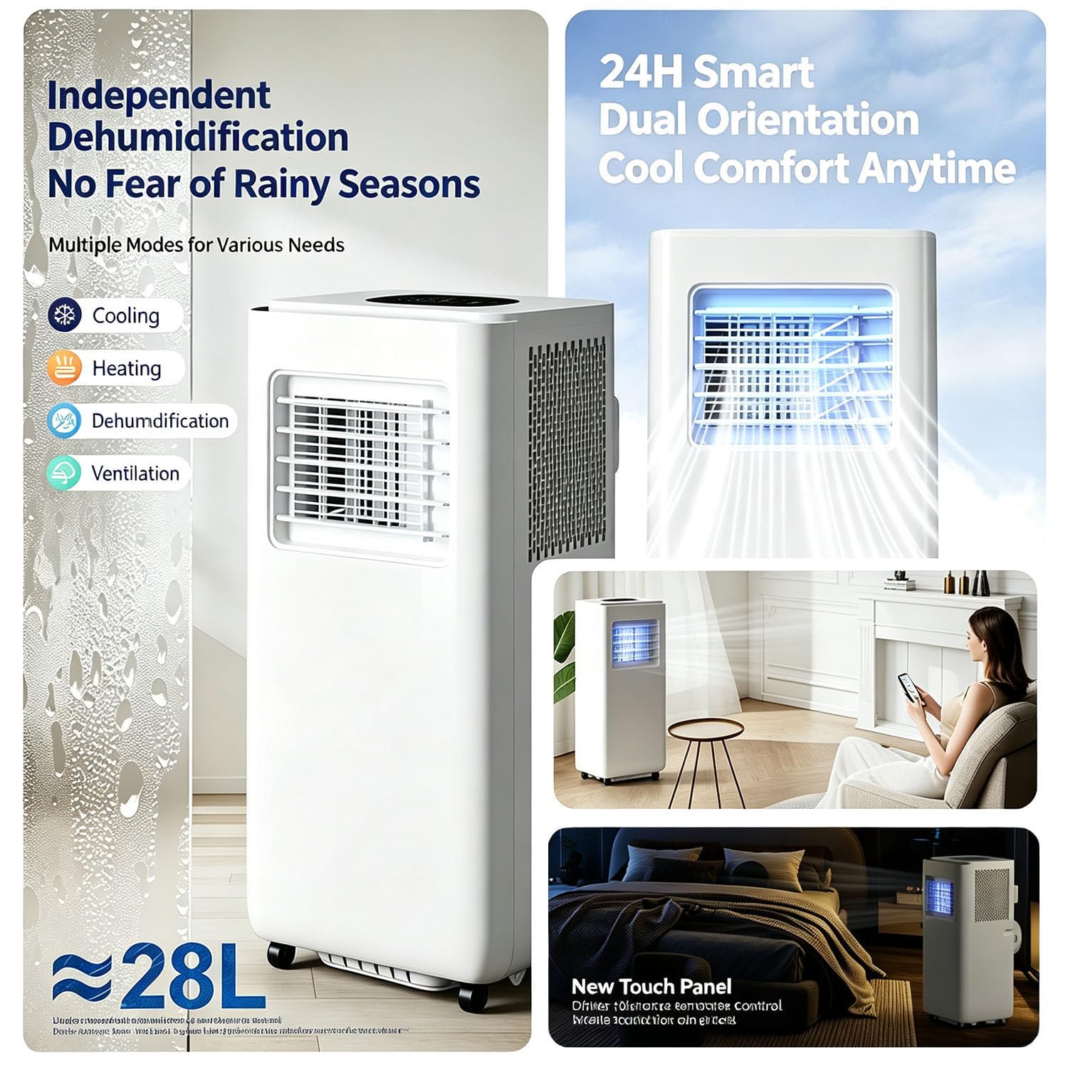 Climatizzatore senza unità esterna, potente unità di climatizzazione 14000 BTU, refrigeratore d'aria 4-in-1, condizionatore d'aria portatile a basso consumo energetico con telecomando, per casa, camer