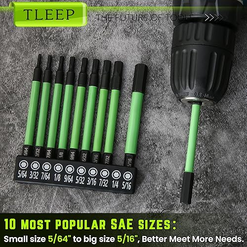 Miniatura 6 de TLEEP Juego de brocas de impacto de cabeza hexagonal de 3.5 pulgadas de largo, 14 de pulgada, métricas de 0.069 a 0.394 pulgadas y brocas de llave