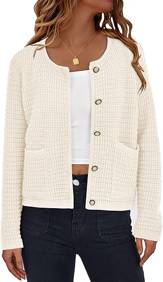 PRETTYGARDEN Women Knit Cardigan Sweaters Fall Fashion Long Sleeve Open Front Button Down Trendy Casual Jacket Winter Clothes