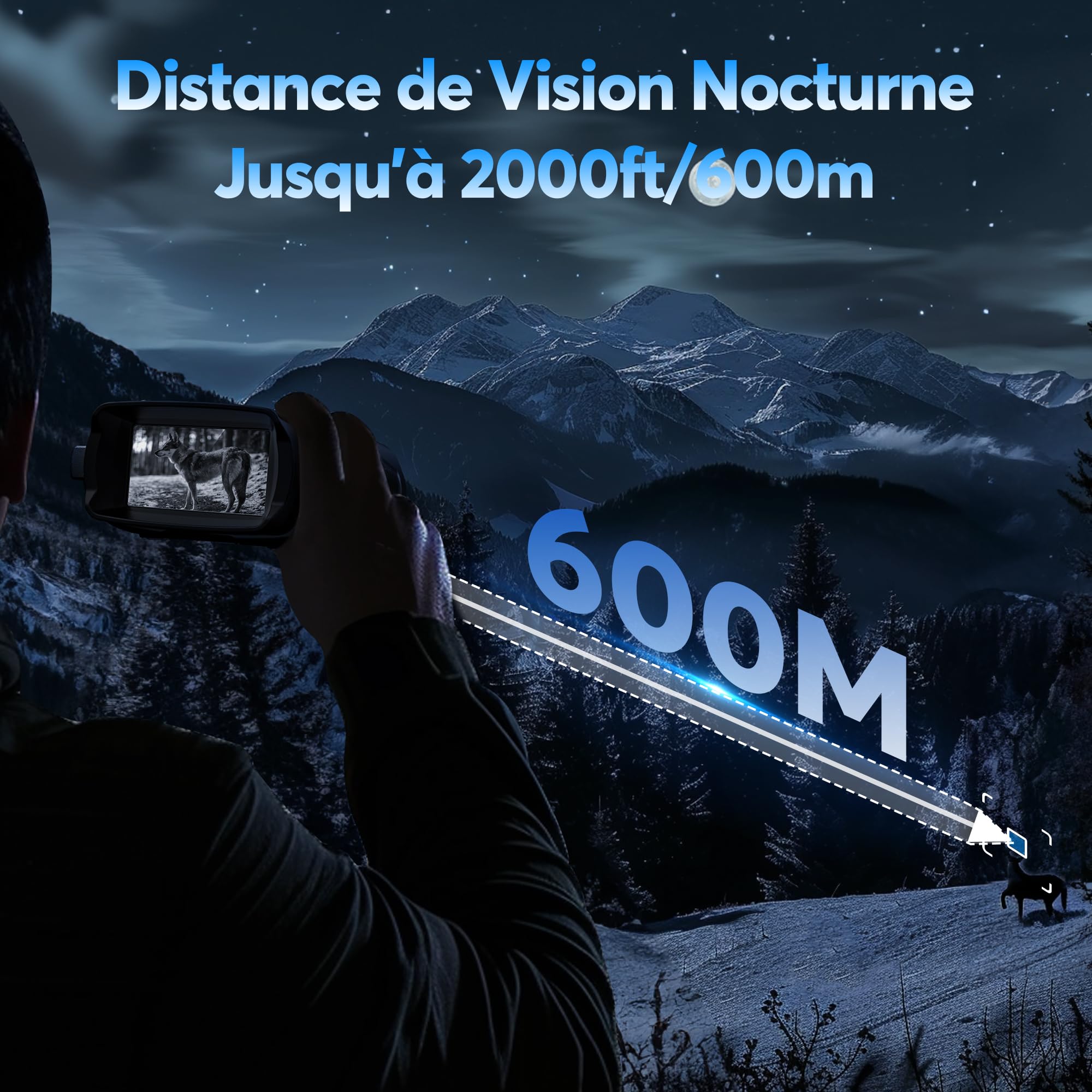 Jumelles de Vision Nocturne 4K, Zoom numérique 8X, Batterie 5000 mAh Rechargeable, portée visuelle 600 m, écran TFT UHD de 3", étanche IP65, pour la Chasse, Le Camping avec Carte TF de 64GB
