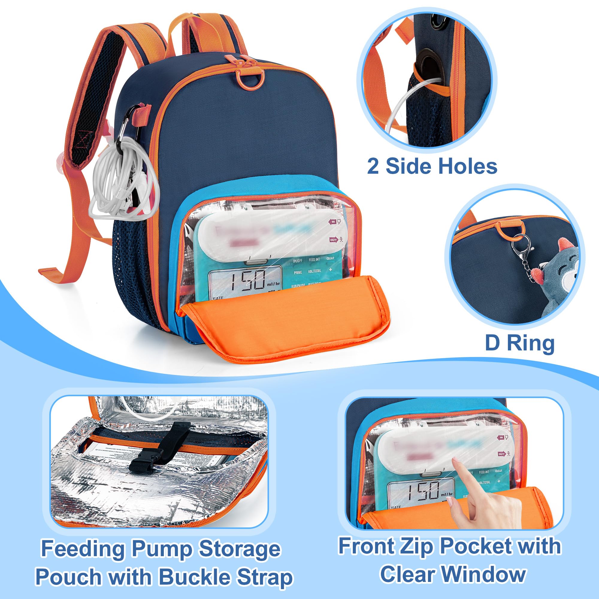 CURMIO Mochila para Tubos de Alimentación para Tubo G, Tubo J, Tubo GJ, Bolsa para Bomba de Alimentación Enteral, Azul (Solo Bolsa)