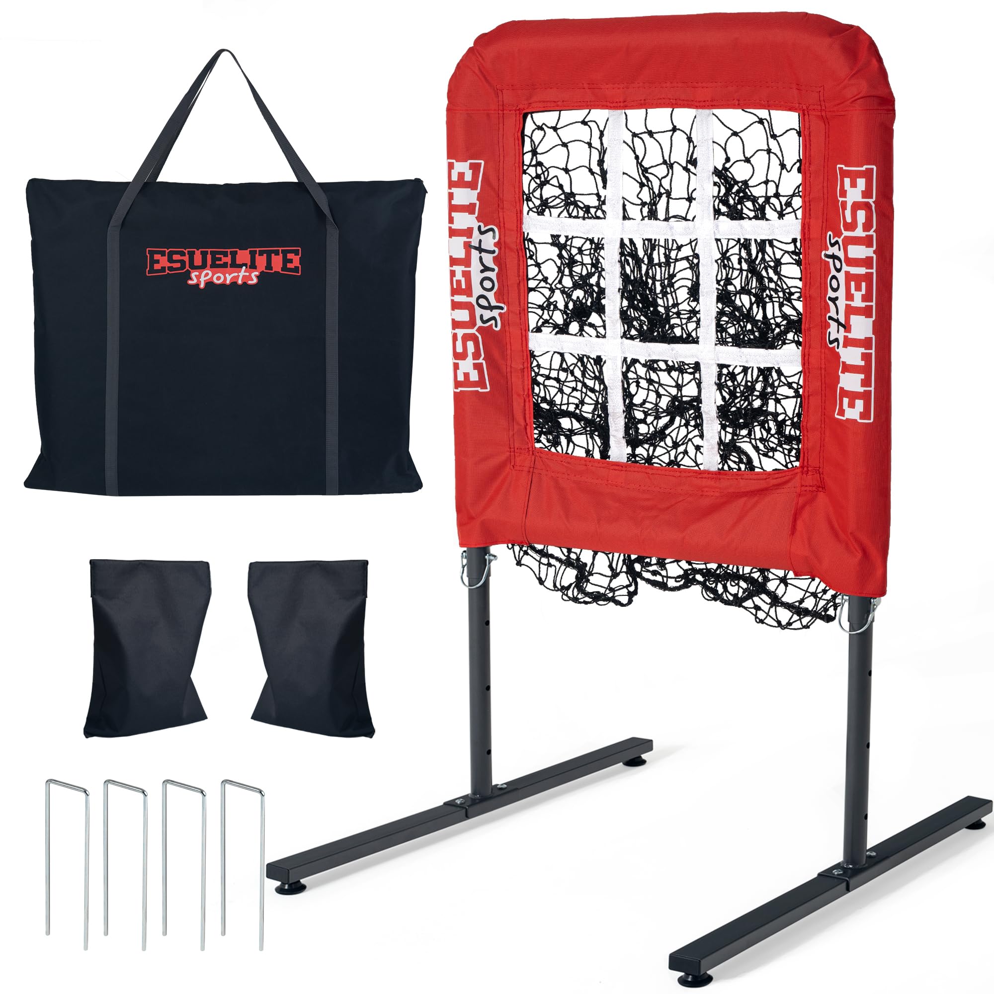 9 Hole Pitching Net with Strike Zone, Baseball Softball Pitching Target – Adjustable Height Portable Indoor Outdoor Training Equipment for Pitchers of All Levels, Coaches, and Players