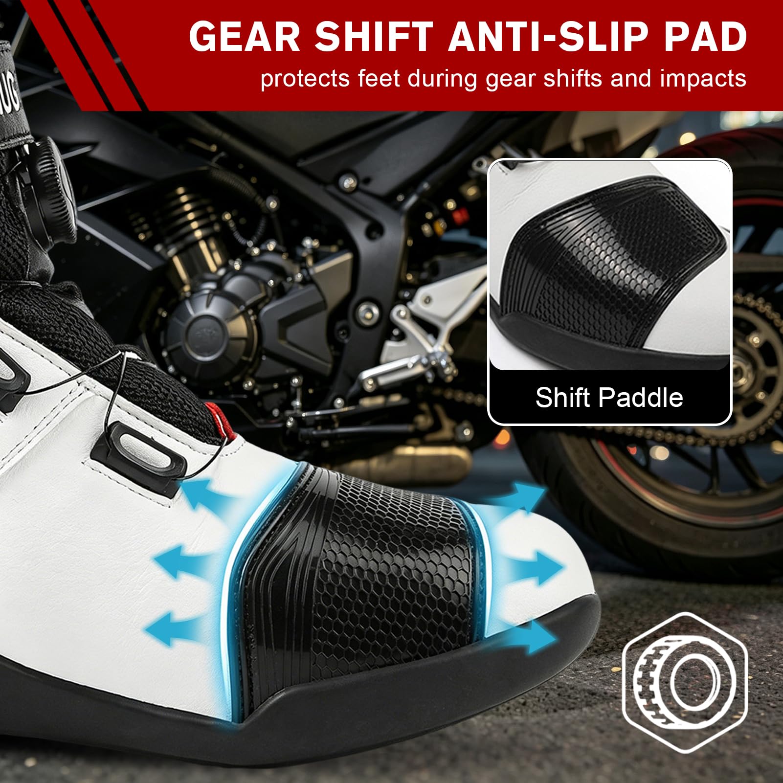 Buty motocyklowe, odporne na upadki, buty motocyklowe ze wzmocnioną podkładką zmiany biegów