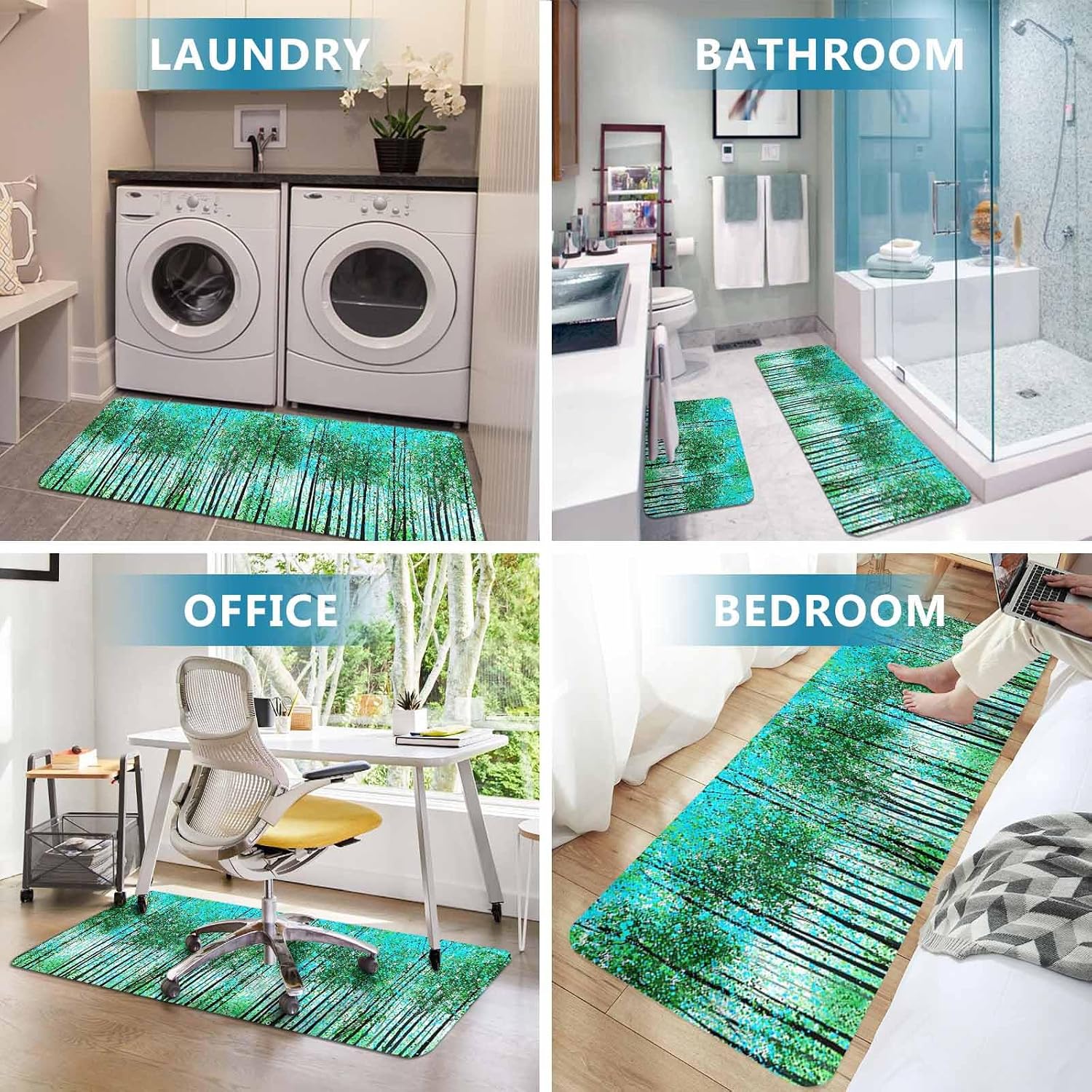 Prime Leader Birch Trees Kitchen Mat Set 2 Pieces Spring Summer Art Forest Green Leaf Rustic Birch Grove Non Slip Kitchen Rugs Washable Runner Rug Mats for Sink Laundry (19.7" x 31.5"+19.7" x 63")