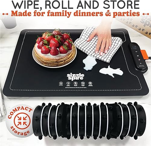 Miniatura 7 de Bandeja de calentamiento eléctrica, almohadilla de calentamiento de silicona enrollable para alimentos con 4 ajustes de temperatura, apagado