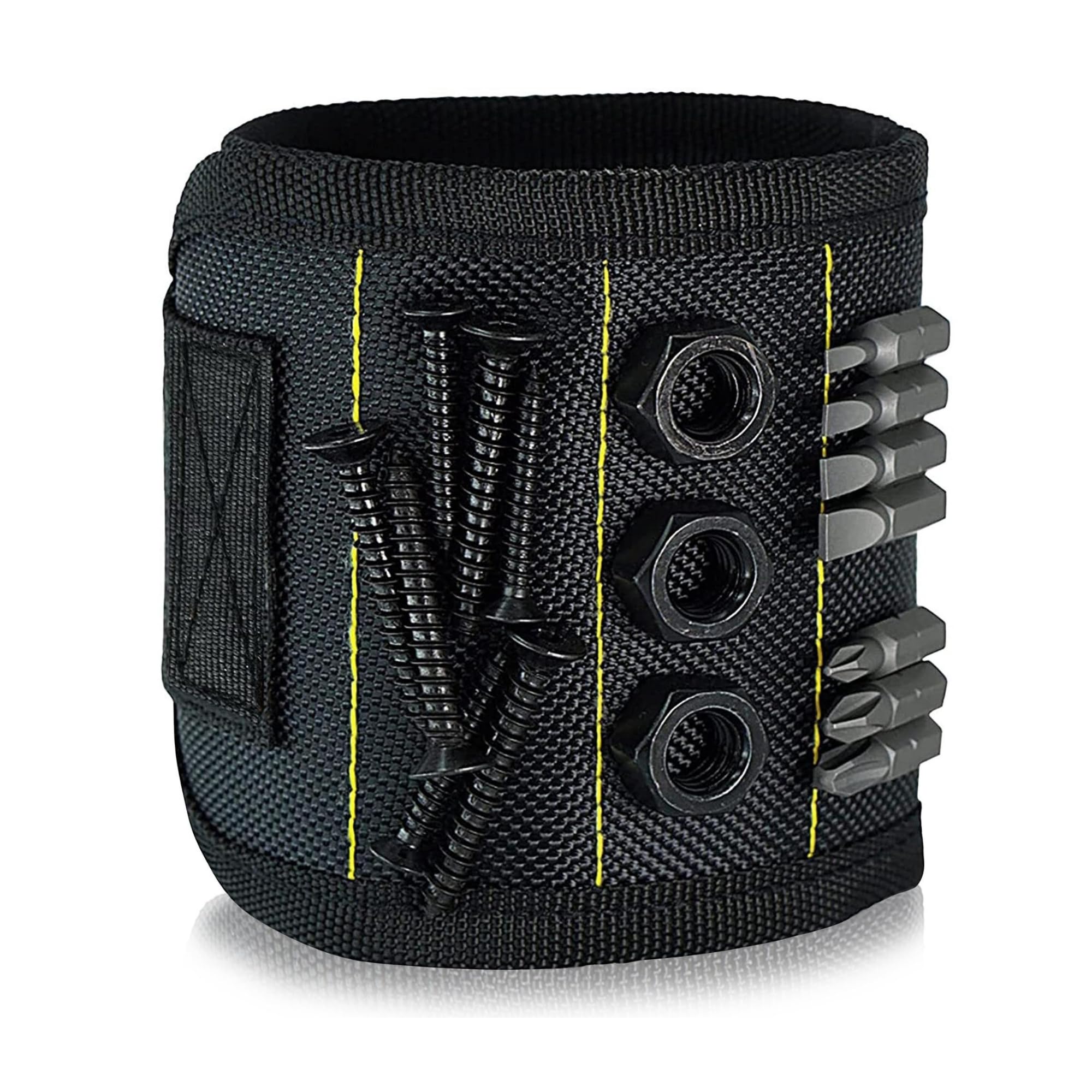Ciana Magnetic Wristband - Black Yellow, Holds Screws, Nuts, Bolts & Drill Bits - Strong Magnet, Adjustable Strap for Men & Women
