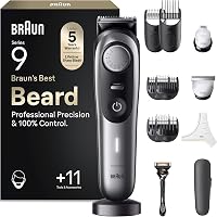 Aparat de tuns barbă și aparat de ras electric fără fir Braun Series 9 BT9440 cu 11 accesorii, 40 de setări de lungime, 180 minute, rezistent la apă 1