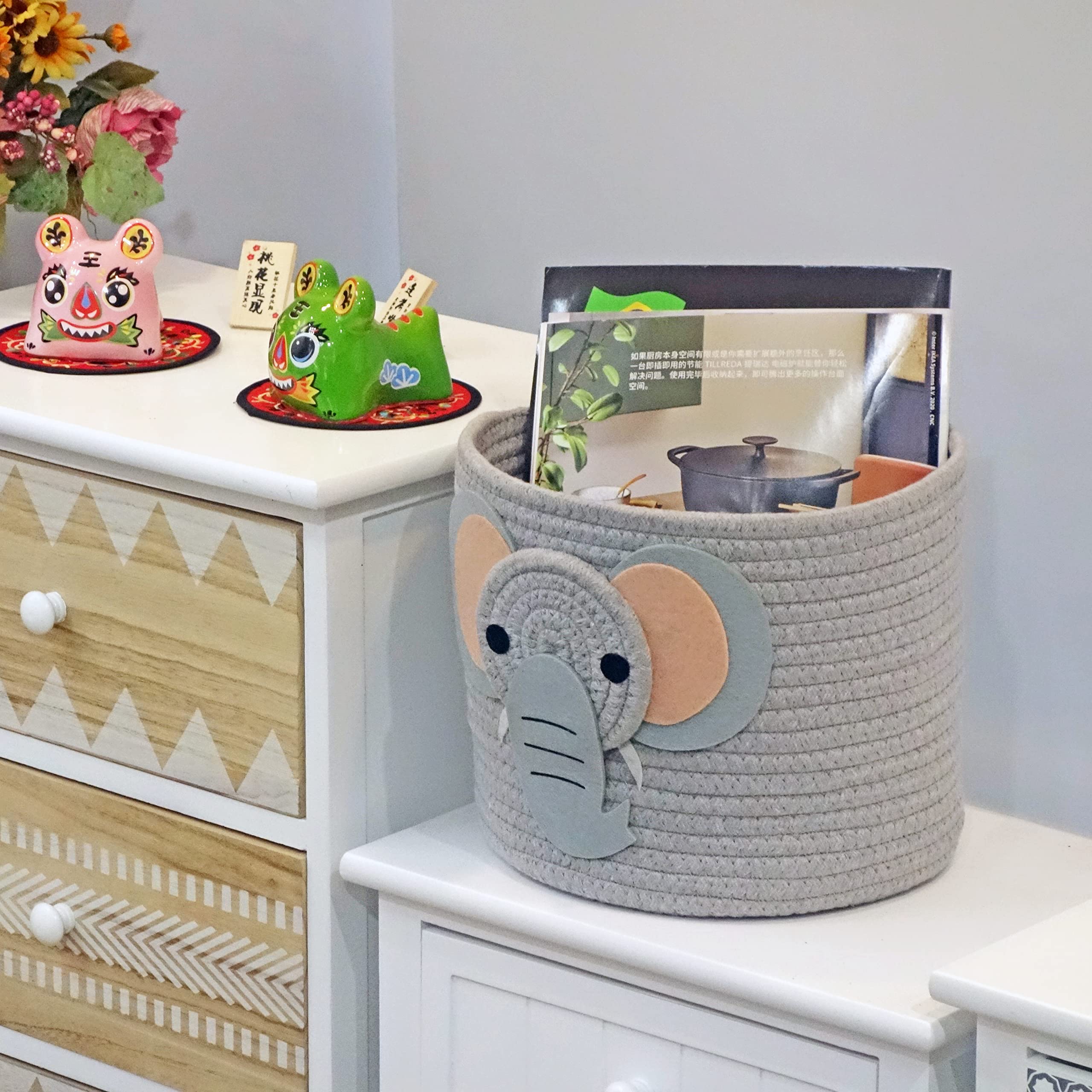 Cestas pequeñas de cuerda de algodón con diseño de safari para organizador de pañales de bebé, almacenamiento de guardería, decoración de habitación de niños, organizador de habitación 3