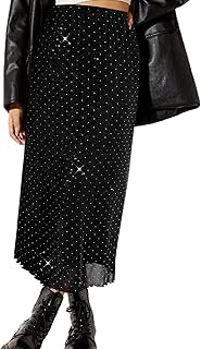 Women Mesh Floral Boho High Waist Midi Skirt Lettuce Trim Summer A Line ...