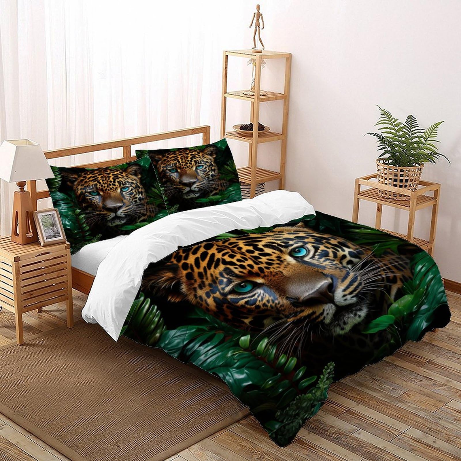 Couvre-lit microfibre chic imprimé léopard sauvage parure de lit aux finitions soignées