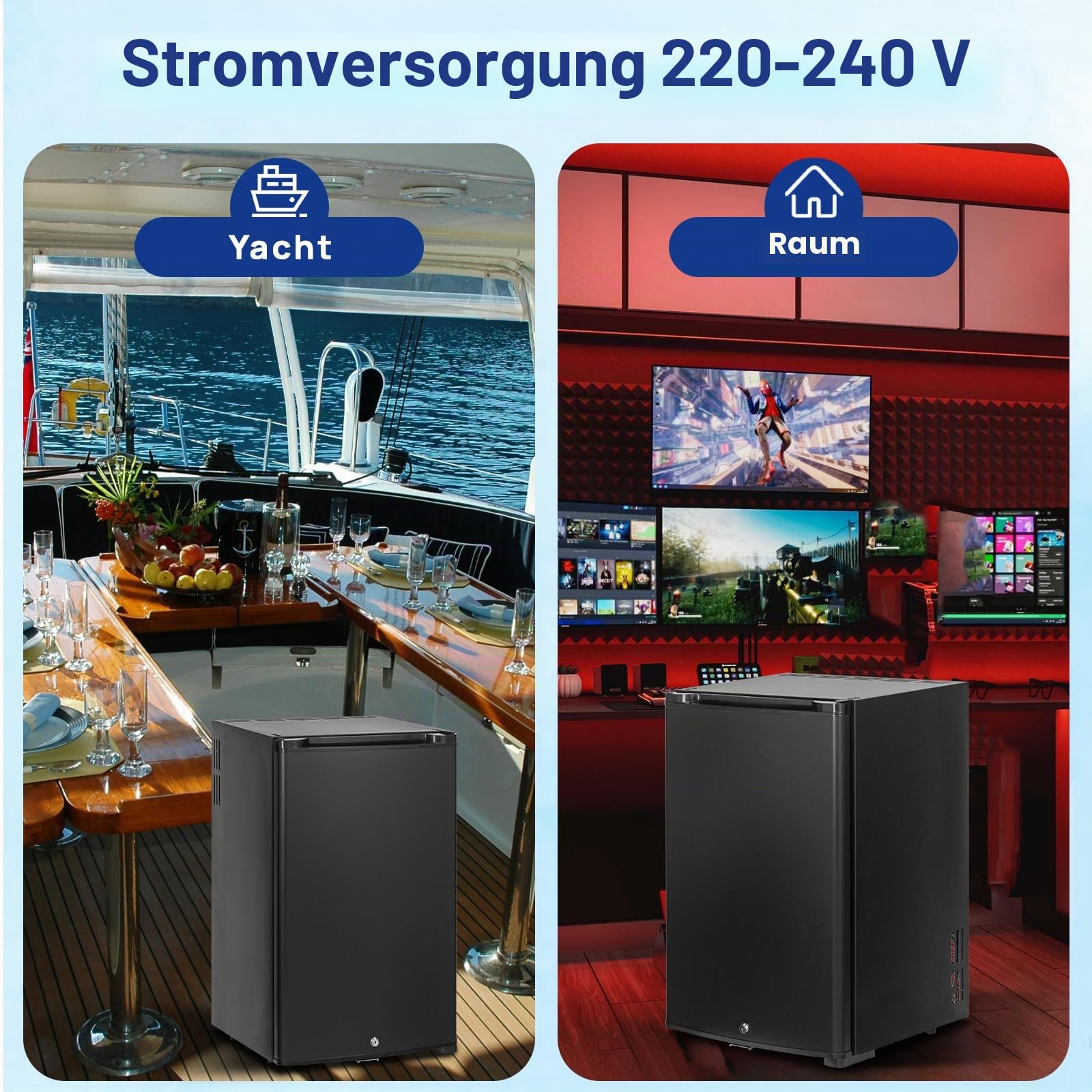 Smad 12V Kühlschrank 50L,Camping Kühlschrank 12v 230v, Leiser Wohnmobil Kühlschrank mit Schloss, Absorber Kühlschrank für Auto, Wohnwagen, Büro, Wendetür, Schwarz