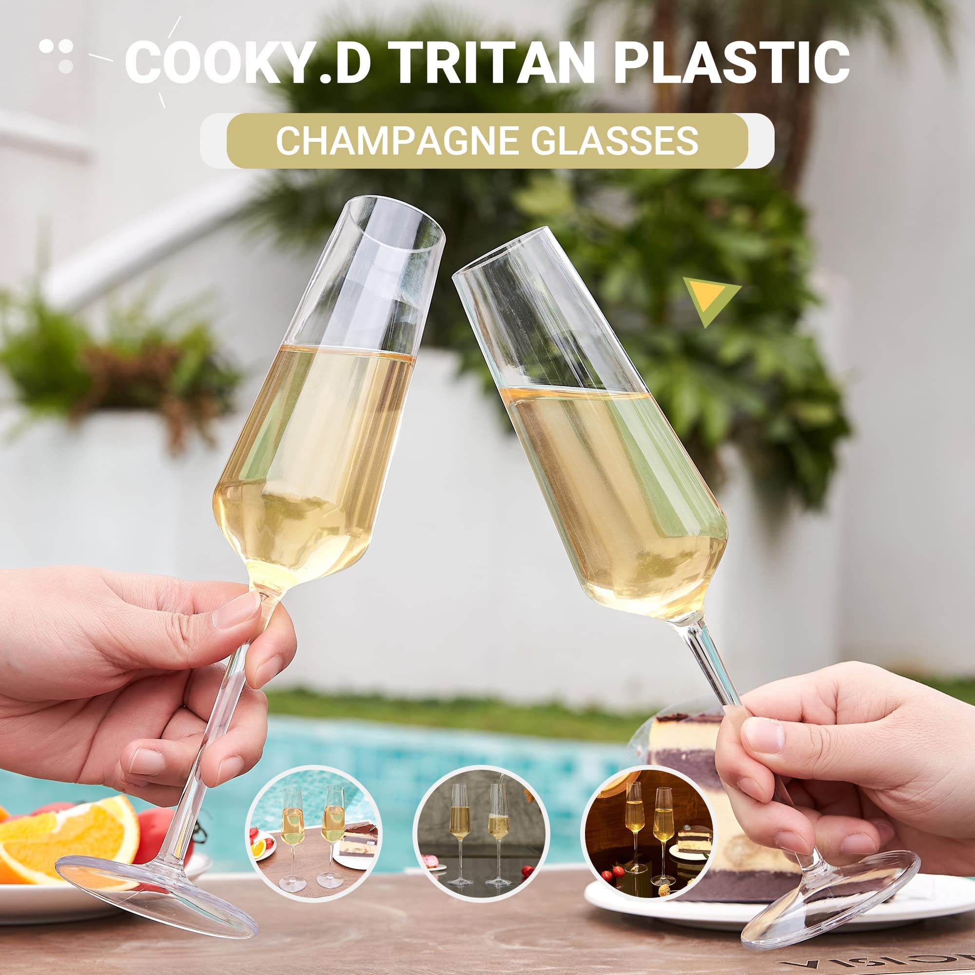 réutilisable Tritan-Plastic champagne flûtes incassable lave-vaisselle en plastique coffre-fort verrerie fête d'anniversaire de mariage Gift-224ML / 7.8oz, set de 4