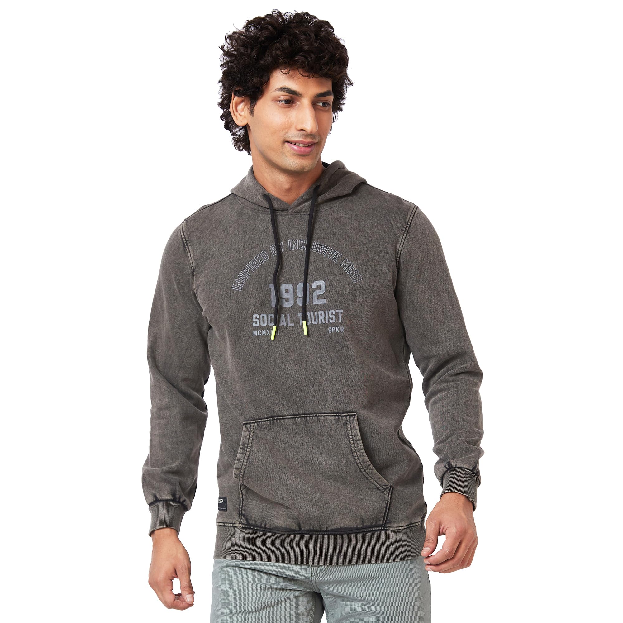 spykar Hood Full Sleeves Green Sweatshirt for Men-picture-13