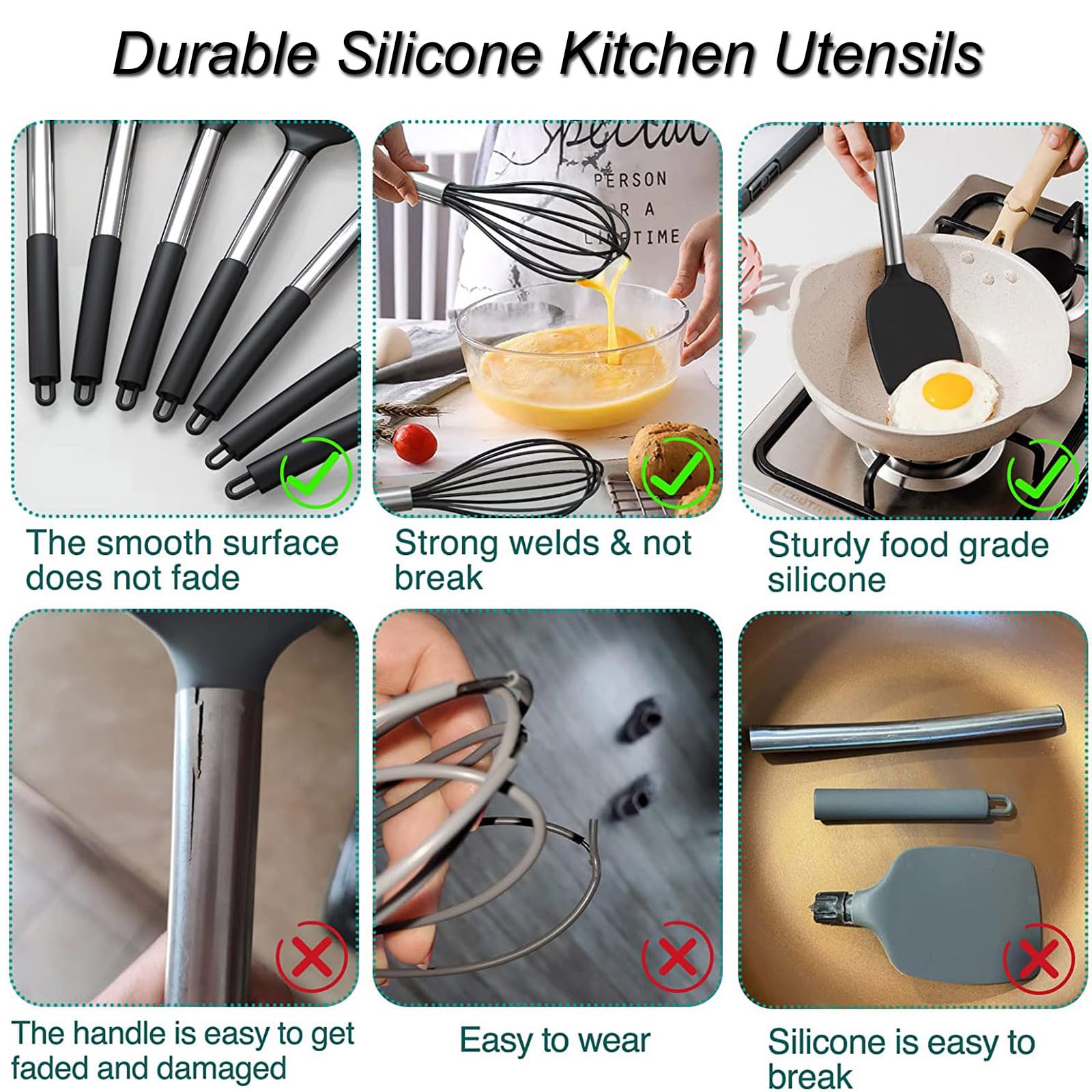 Juego de utensilios de cocina, utensilios de cocina de silicona, juego de espátula con mango de acero inoxidable, herramientas de cocina para sartén antiadherente,37PCS