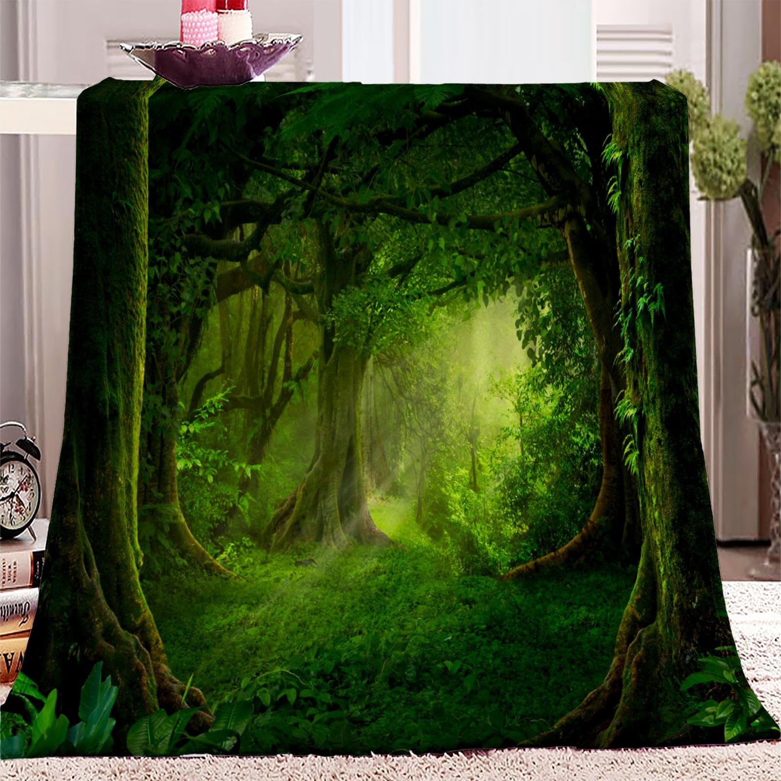 Cozyrest Magical Forest 9 Sherpa Fleece Blanket For Children Adults, Magical Forest Design Throw Blanket Plush Flannel Fluffy Soft Warm Green Sunshine Bed Blanket Washable For Bed Sofa And Couch, 180X200 Cm