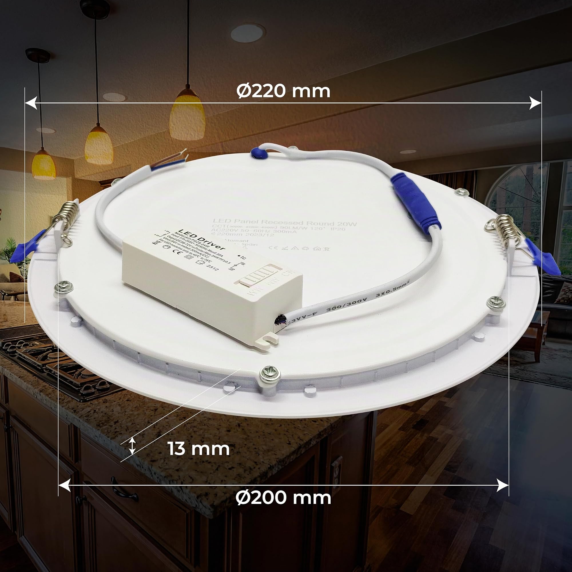 ATOMANT Lot de 5 Panneau LED Encastrable Downlight Rond Plat 220mm 20W CCT 1800 Lumens Driver inclus