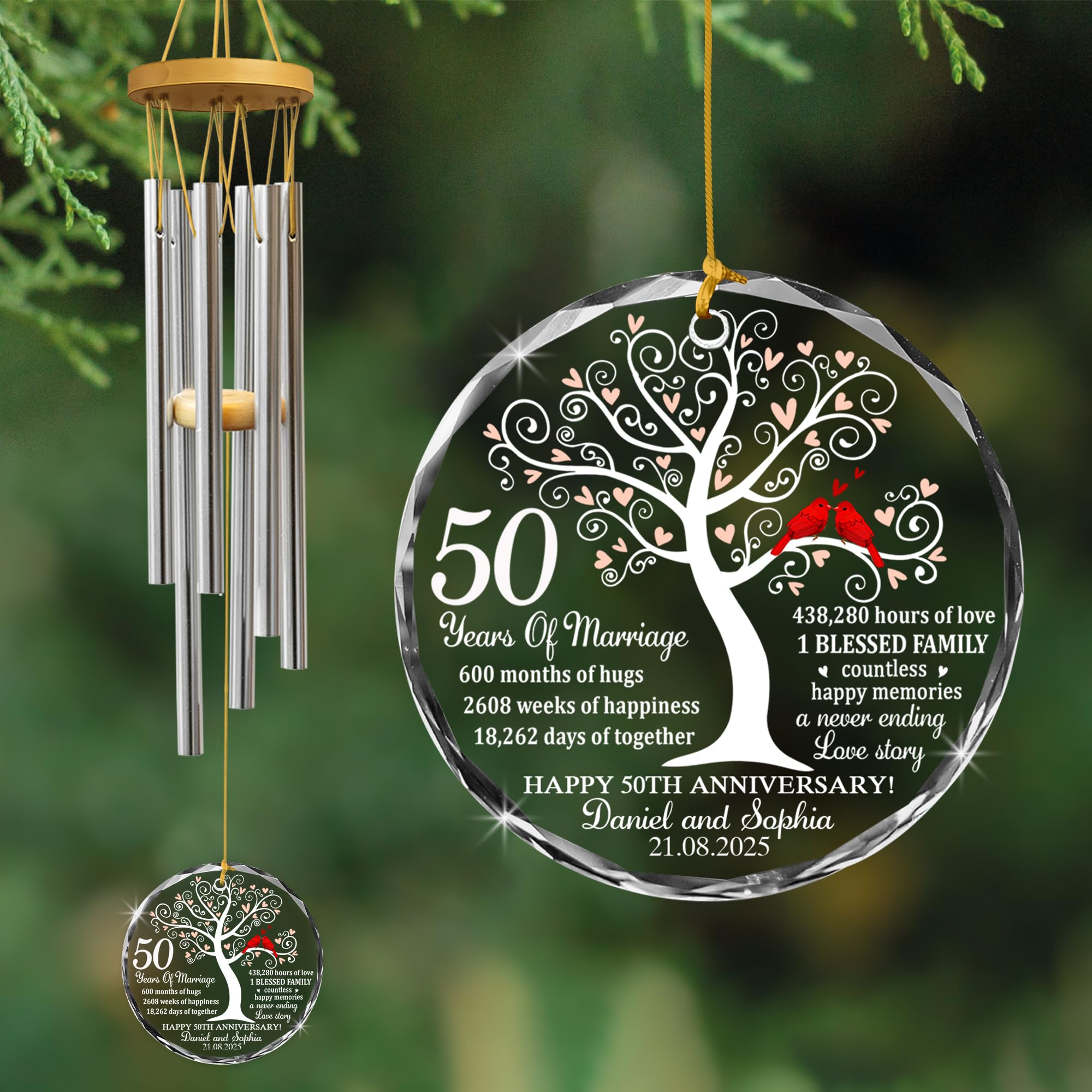 Fastpeace Personalized Personalized Wind Chimes Wedding Gift for Couple Parents Christmas Birthday Valentine’s Day Golden 50th Anniversary Unique Outdoor Wind Chime Ornament — image 1