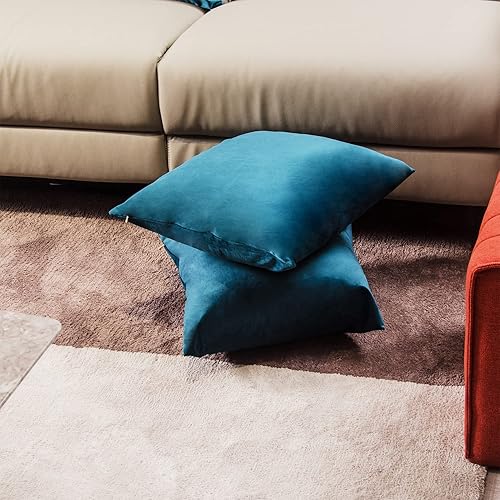 Miniatura 4 de Juego de 2 fundas de almohada de terciopelo verde azulado para sofá, fundas de almohada cuadradas de terciopelo suave decorativas de lujo para cama,