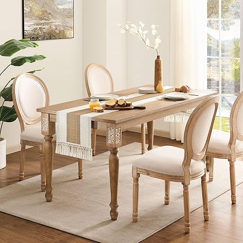 Miniatura 3 de ZeeMart Camino de mesa con costuras bicolor estilo macramé, 14 x 72 pulgadas, marrónmarfil, camino de mesa bohemio neutro de 72 pulgadas de largo,