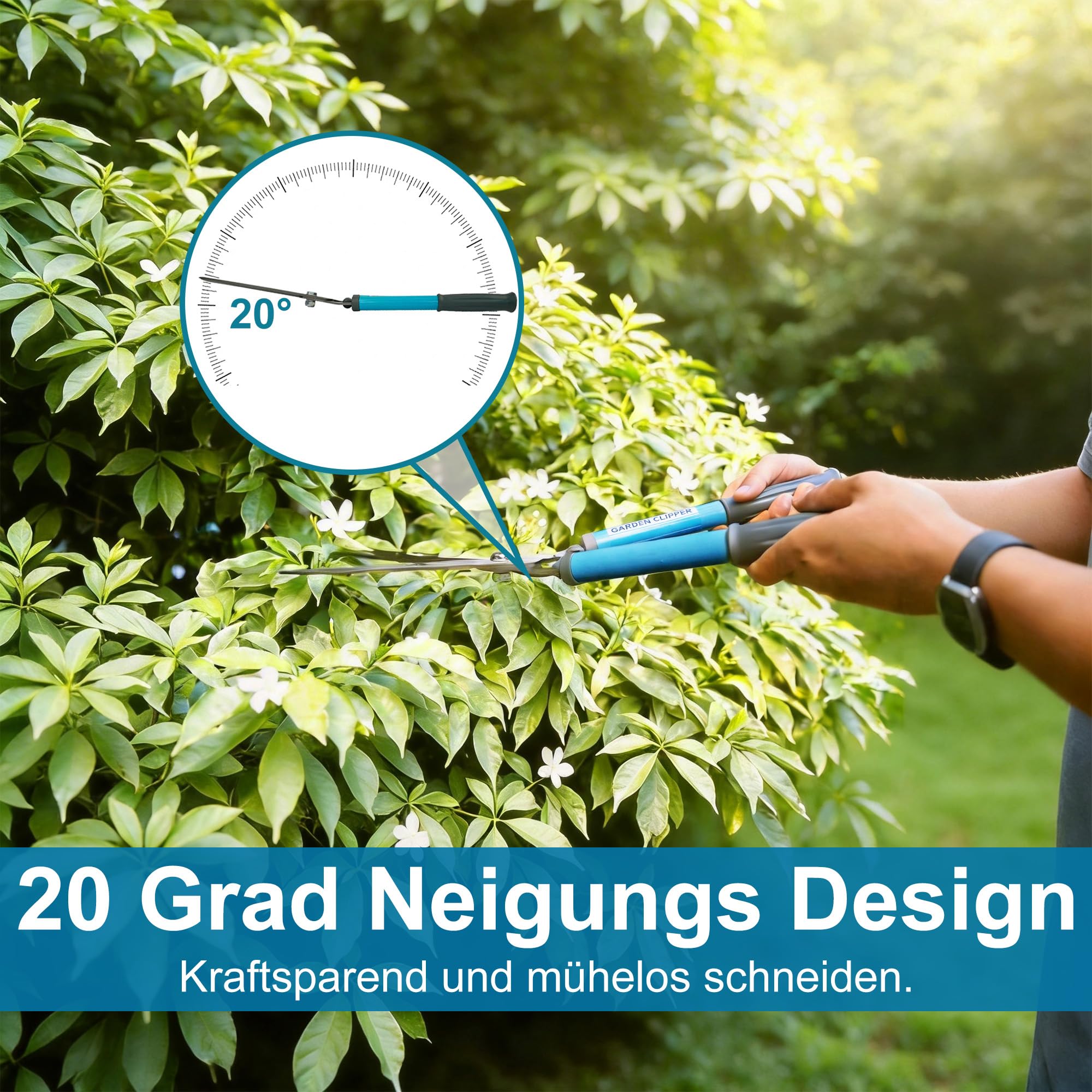 CYRUS heckenschere manuell,Hochwertige Wellenschliff-Stahlklinge,ergonomischer rutschfester Griff,Ideal für Garten-Heckenschnitt an Rabatten und Sträuchern,Länge 52cm