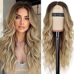 AISI HAIR Blonde Wig for Women, Long Wavy Lace Hairline Blond Synthetic Middle Part Ombre Blonde Wigs for Daily Party-26 Inch