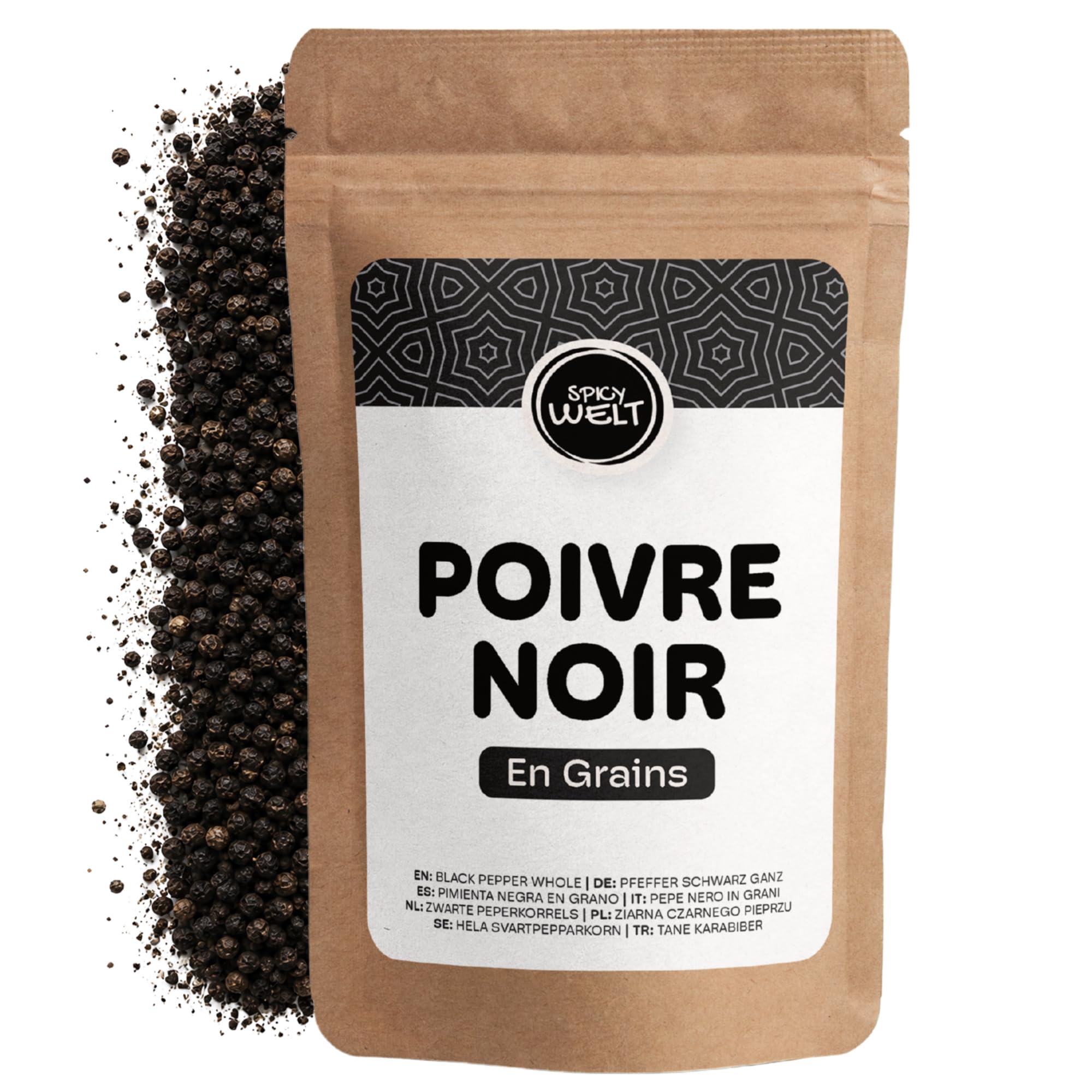 Spicy Welt Poivre Noir Entier (1kg) – Grains de Poivre Noir pour Moulin | Idéal Viande, Sauce, Marinade & Bouillon | Arôme Puissant | 100% Naturel, Sans Additifs
