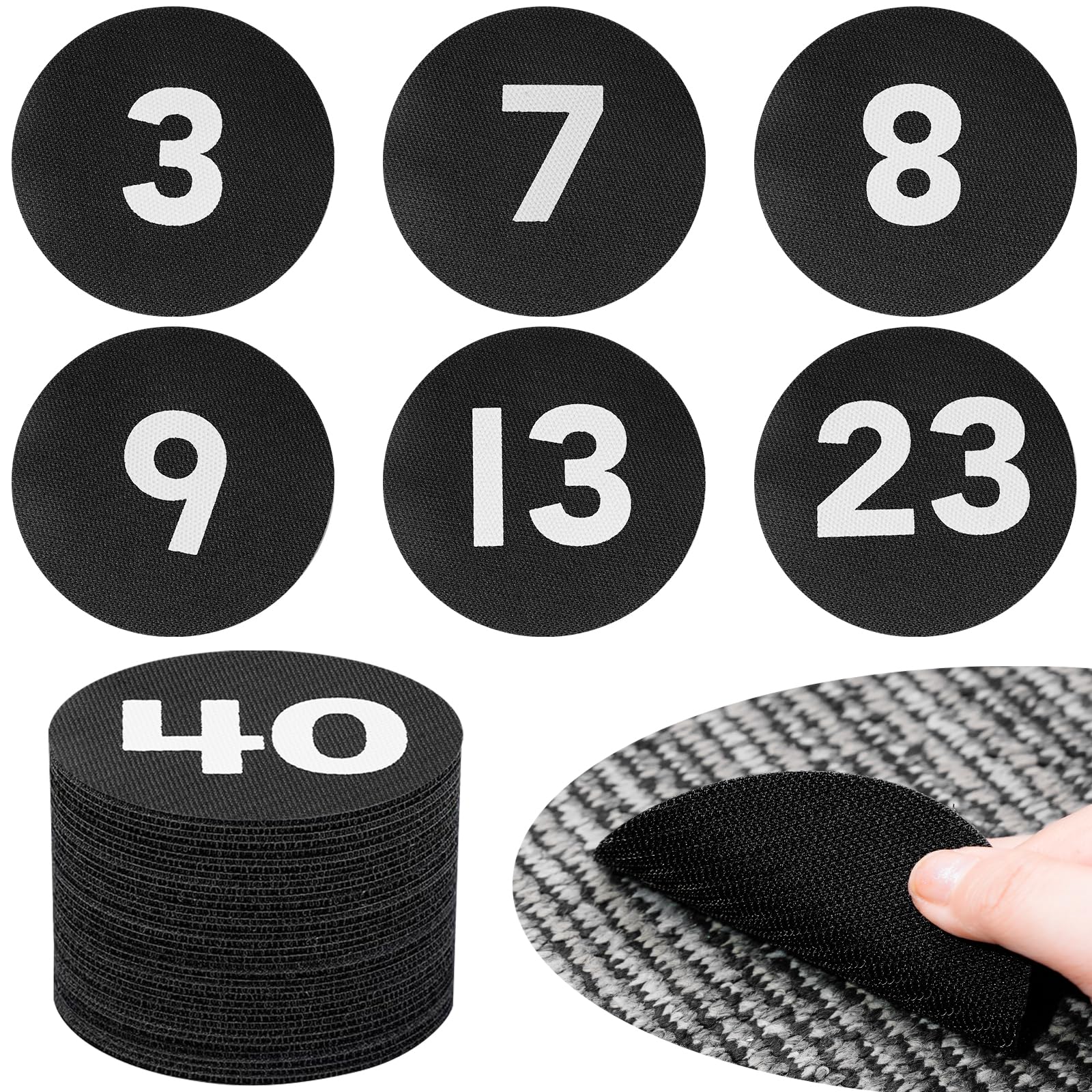 Photo 1 of 40 Pcs Black 4 Inches Carpet Spot Markers with Numbers 1-40, Floor Dots for Classroom Decoration, Sitting Spots for Elementary Teachers, Preschool, Kindergarten
