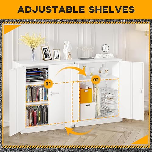 Miniatura 3 de Greenvelly Armario de metal para garaje, armario de almacenamiento blanco de 42 pulgadas con puertas y estantes, gabinete de almacenamiento de acero