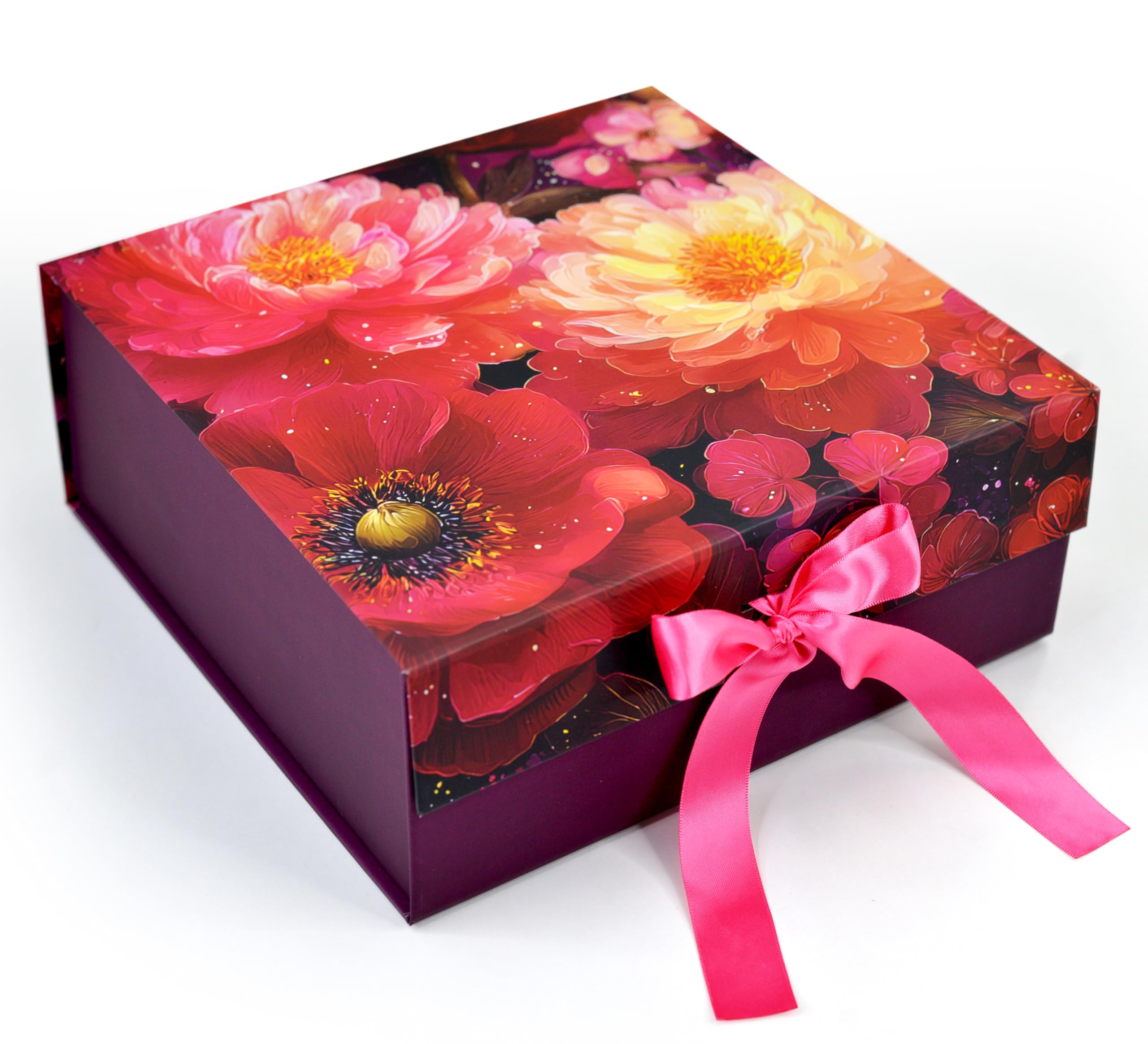 RBS® - Medium Foldable Gift Box with Ribbon 26x26x10cm Gift Boxes for Packaging (1 Pack) Multi-Purpose Gift Boxes for Presents Reuse Gift Packing Box Decorative Hamper Box (M-Velvet Secret Garden)