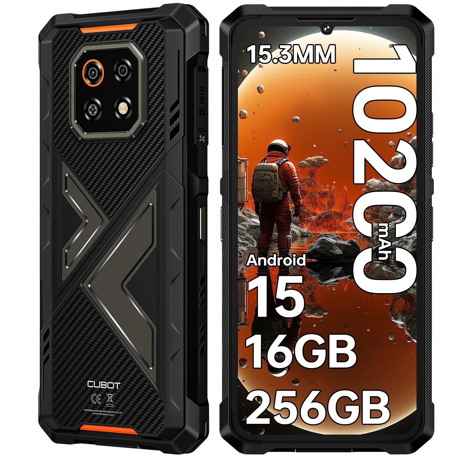 CUBOT Kingkong ES 3 Rugged Smartphone Android 15, 10200mAh/33W Batteria, 16GB+256GB/1TB Telefono Indistruttibile, 6.74'' Cellulare da Lavoro, 48MP+16MP, 4G Dual SIM/NFC/IP68/IP69K/Face ID/GPS/15.3mm