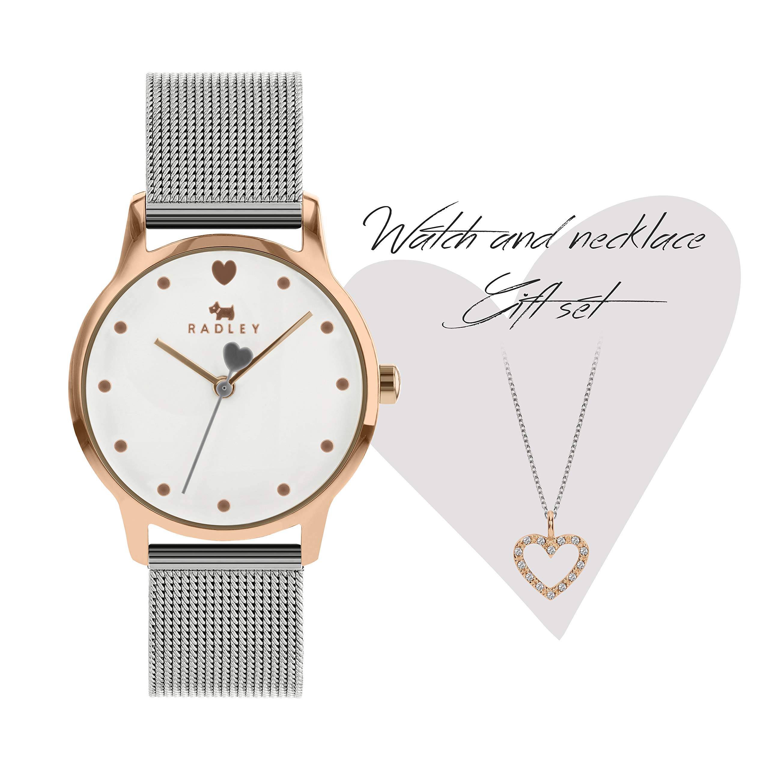 Heart Dial Ladies Silver Stainless Steel Mesh Strap Contrast Hand Watch with Heart Necklace RY4411A