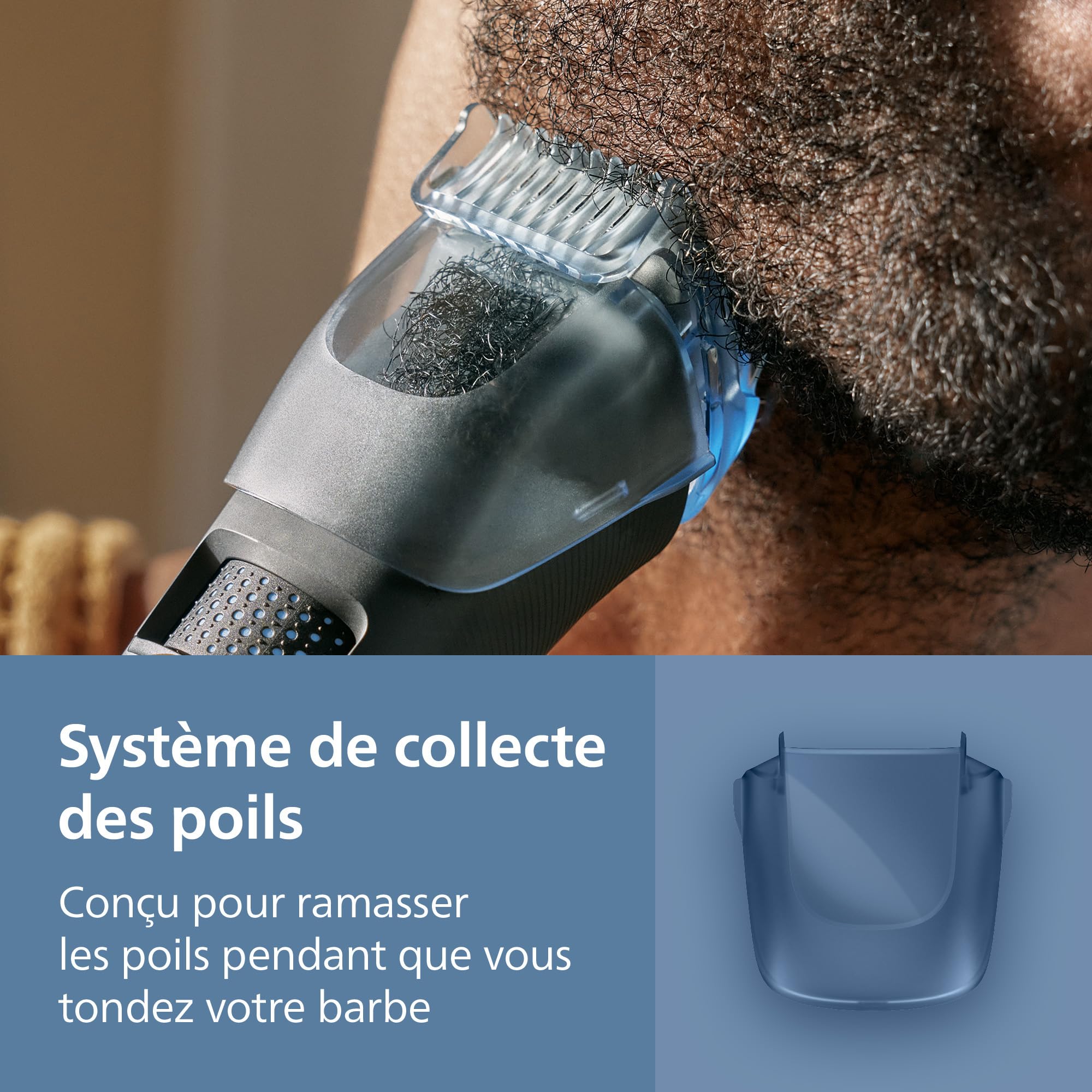 Philips Tondeuse à barbe série 7000 – Lames en métal auto-affûtées, 40 réglages réglables, technologie BeardSense, Collecte des poils, 100% étanche, Socle de recharge, Pochette souple, BT7660/15