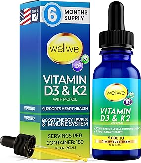 wellwe Vitamin D3 K2 Liquid Drops - Vitamin D3 5000 IU, Vitamin D Drops Adult, No Fillers, Non-GMO, No Taste, Liquid Vitamin d3 with k2 Supplement to Boost Energy Levels, Mood, Immune System, 1 fl oz