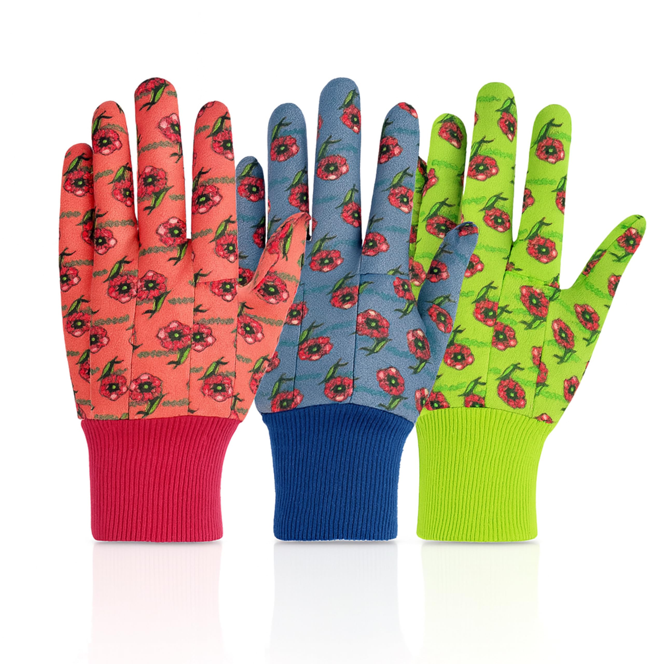 G & F Products JustForKids Garden Gloves, Soft Cotton Kids Work Gloves with Knit Wrist, Breathable & Dirt-Resistant, Assorted Colors Red/Green/Blue, Comfortable Fit, 3 Pairs per Pack for Outdoor Use