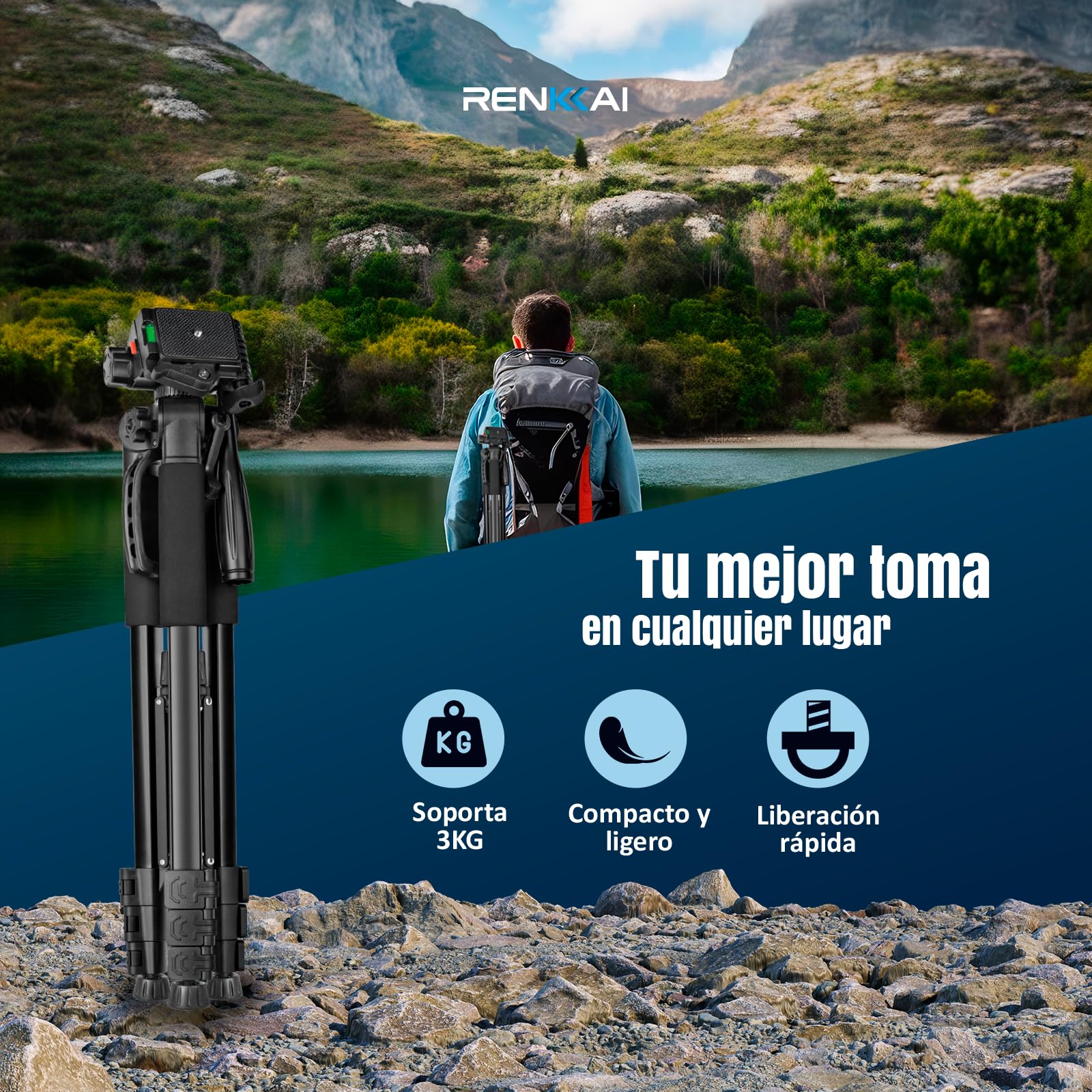 182CM | Tripode Camara | Super Estable | tripode para movil | Tripode con Columna Transversal | Tripod | Soporte para telefono + Mando para Fotos + Bolsa de Transporte INCLUIDOS |hasta 3kg
