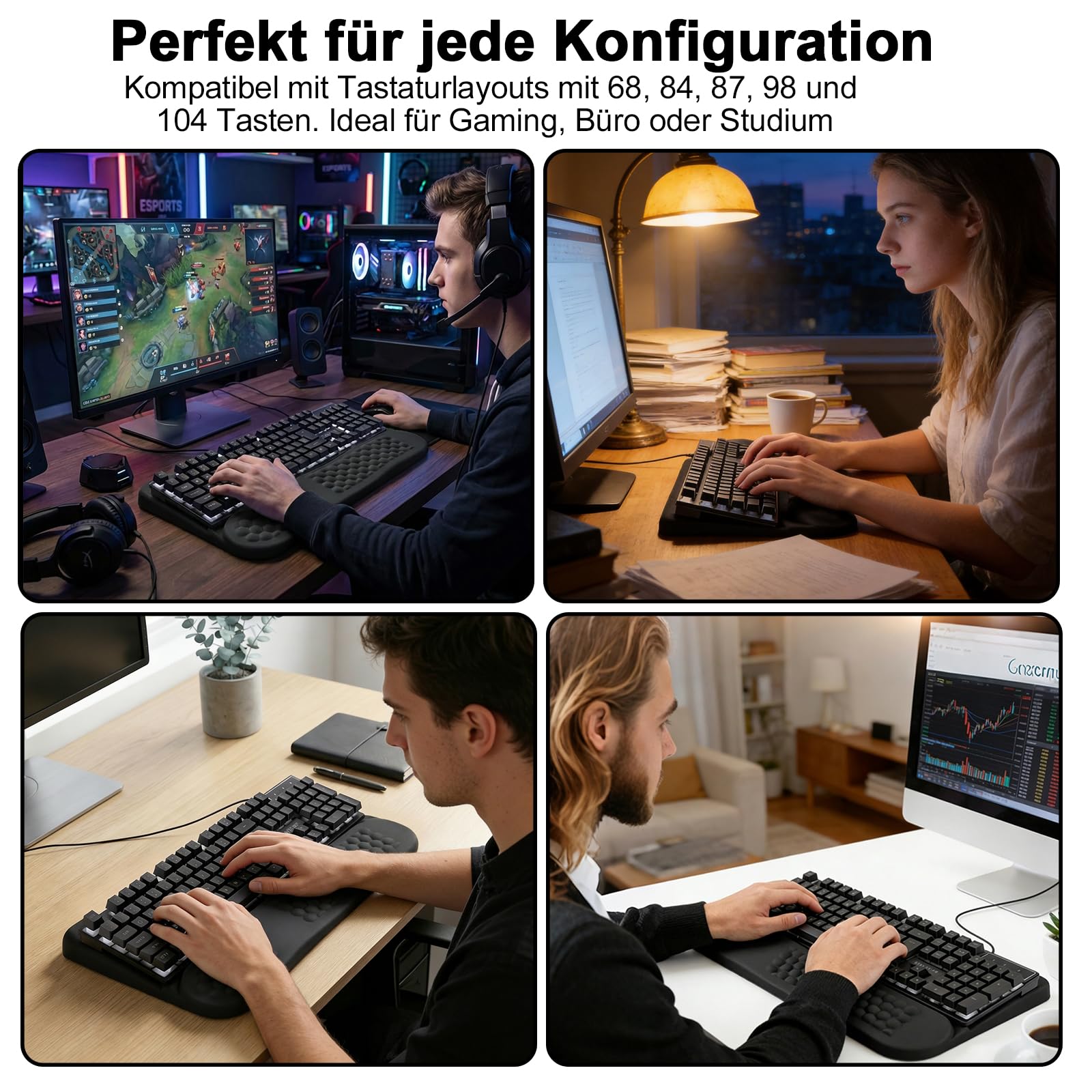 LIMOUS Handballenauflage Tastatur– 2-in-1 Memory-Schaum- Ergonomische Tastaturauflage,Handgelenkentlastung für Büro & Gaming –Schwarz