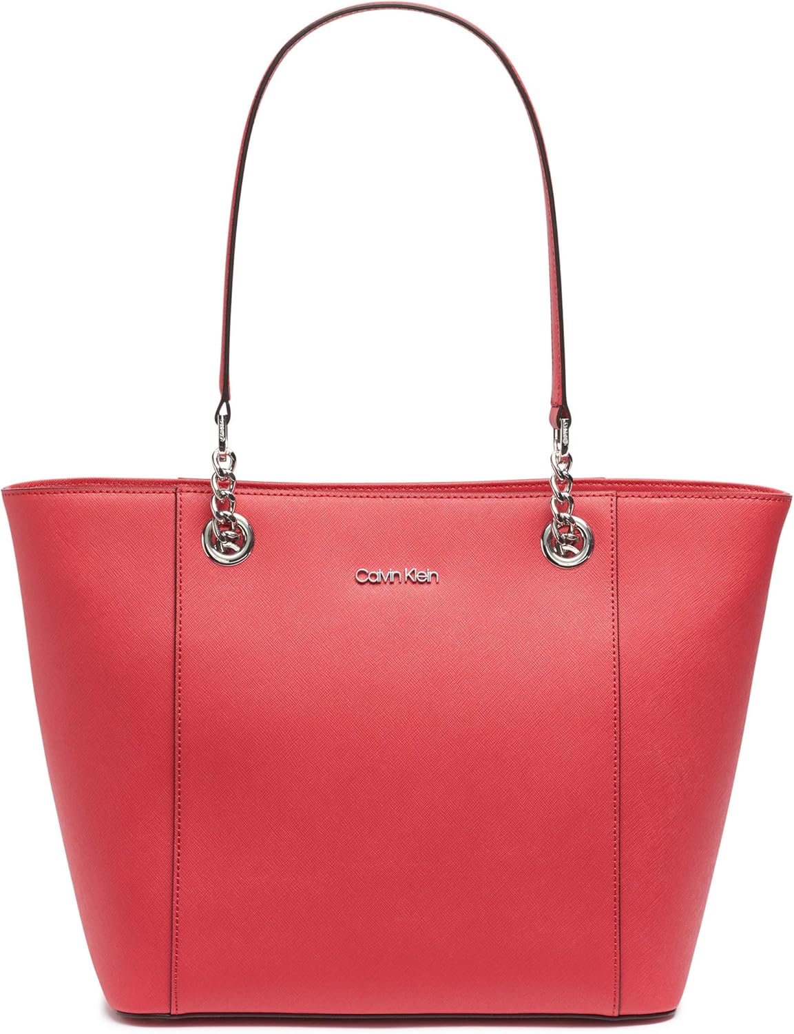 Calvin Klein Women's Hayden Saffiano East/West Top Zip Chain Tote One Size Watermelon