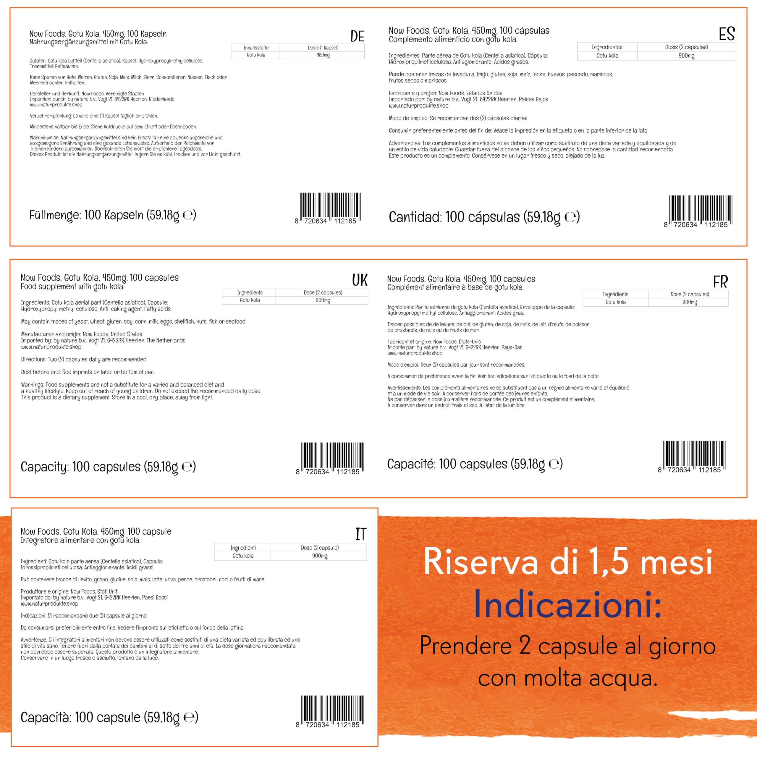 Now Foods, Gotu Kola, 450 mg, 100 Capsule vegane, Testato in Laboratorio, Vegetale, Senza Glutine, Senza Soia, Vegetariano