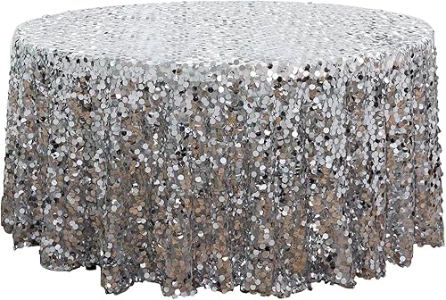 Miniatura 7 de Efavormart - Mantel redondo de lentejuelas brillantes de 120 pulgadas para banquete de boda, color plateado, colección premium