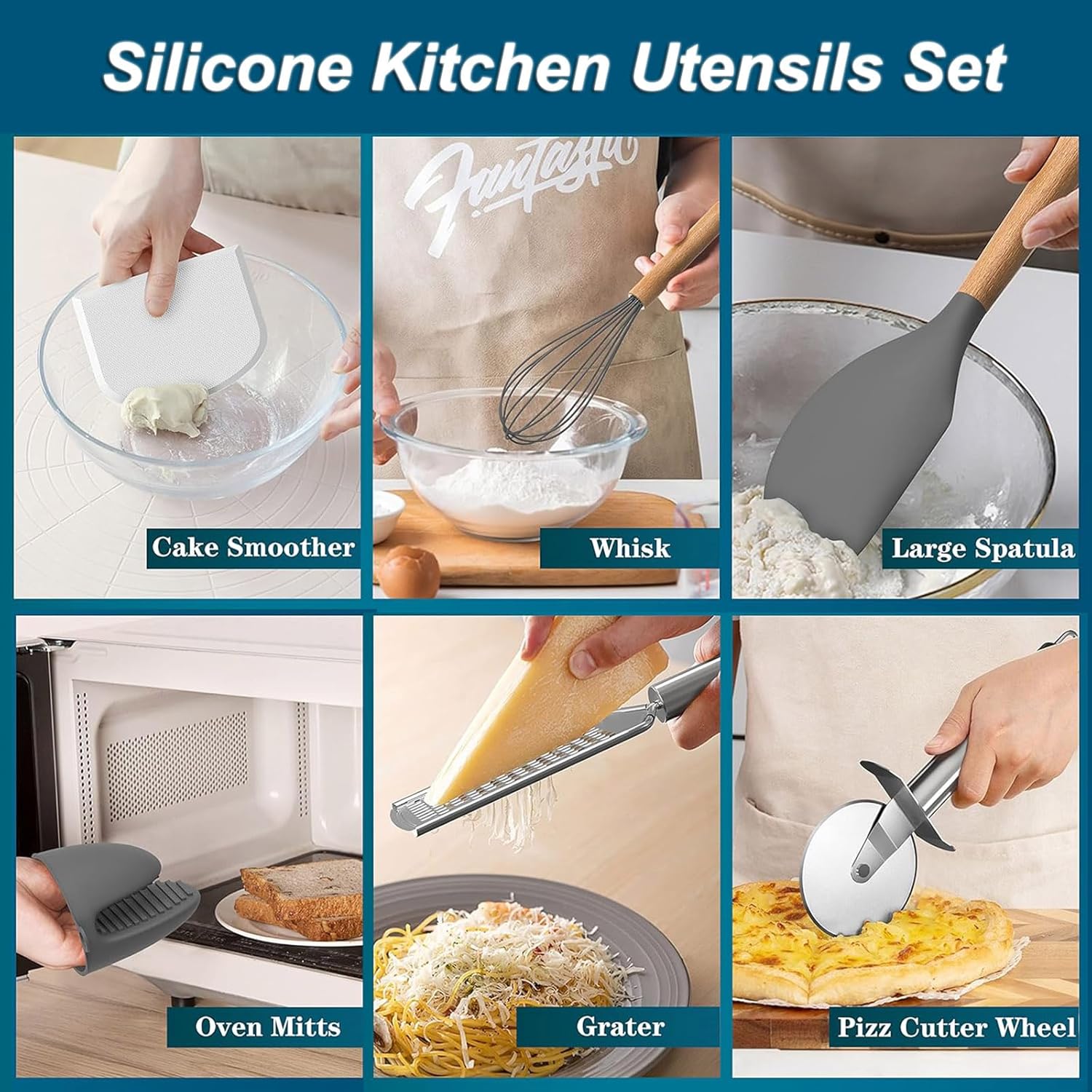 UXIYI Silicone Kitchen Utensils Set, 43pcs Silicone Kitchen Cooking Utensil Set, Kitchen Tools Spatula Set with Holder for Cooking Nonstick,Grey 6 81K sPrfepL. AC SL1500