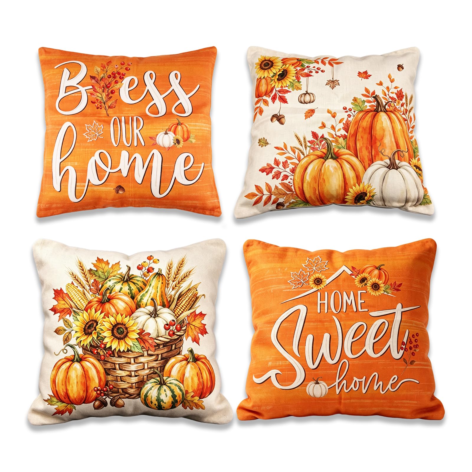 Pwmenlk Orange Fall Pillow Covers 18X18 Set Of 4, Harvest Decor