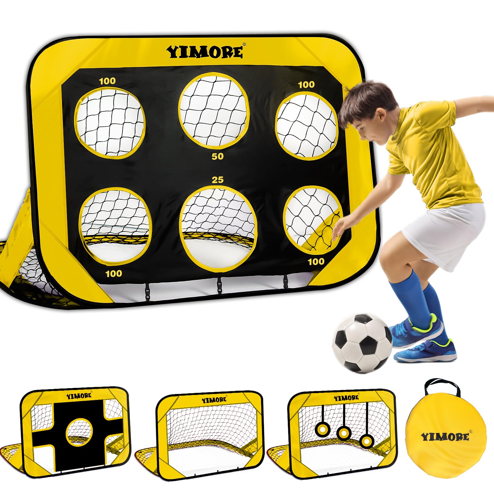 YIMORE Porta da Calcio per Bambini, 4 Modalità Porta da Calcio da Giardino, Pop-up Porte da Calcio Pieghevole, 120 * 80 * 80cm, Porta da Calcio per Interni ed Esterni