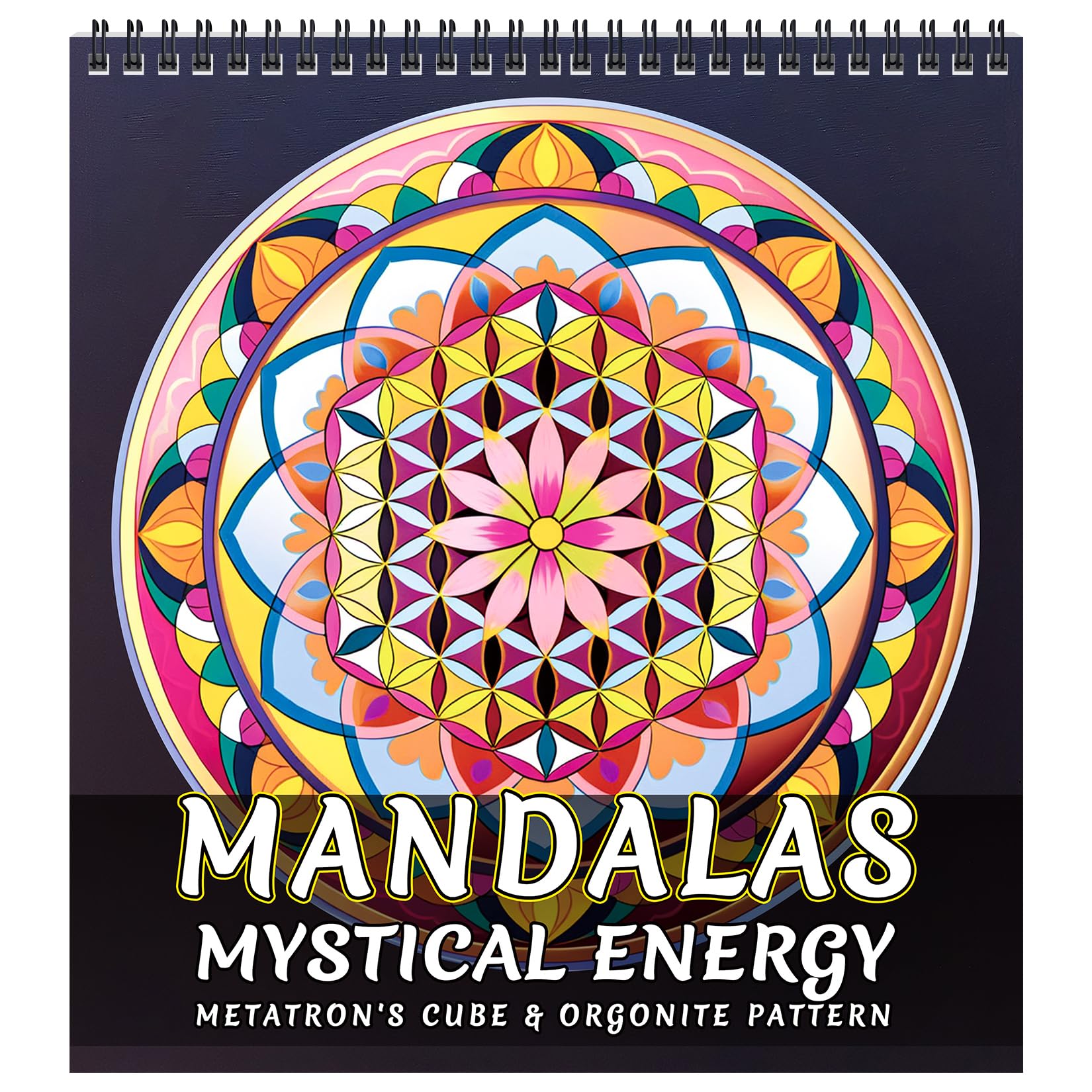 FUNLAVIE Large Adult Colouring Book – Sacred Geometry Mandala Designs for Relaxation, Featuring the Flower of Life, Metatron's Cube & Mindfulness Orgonite Patterns, Spiral Binding – Mystical Energy
